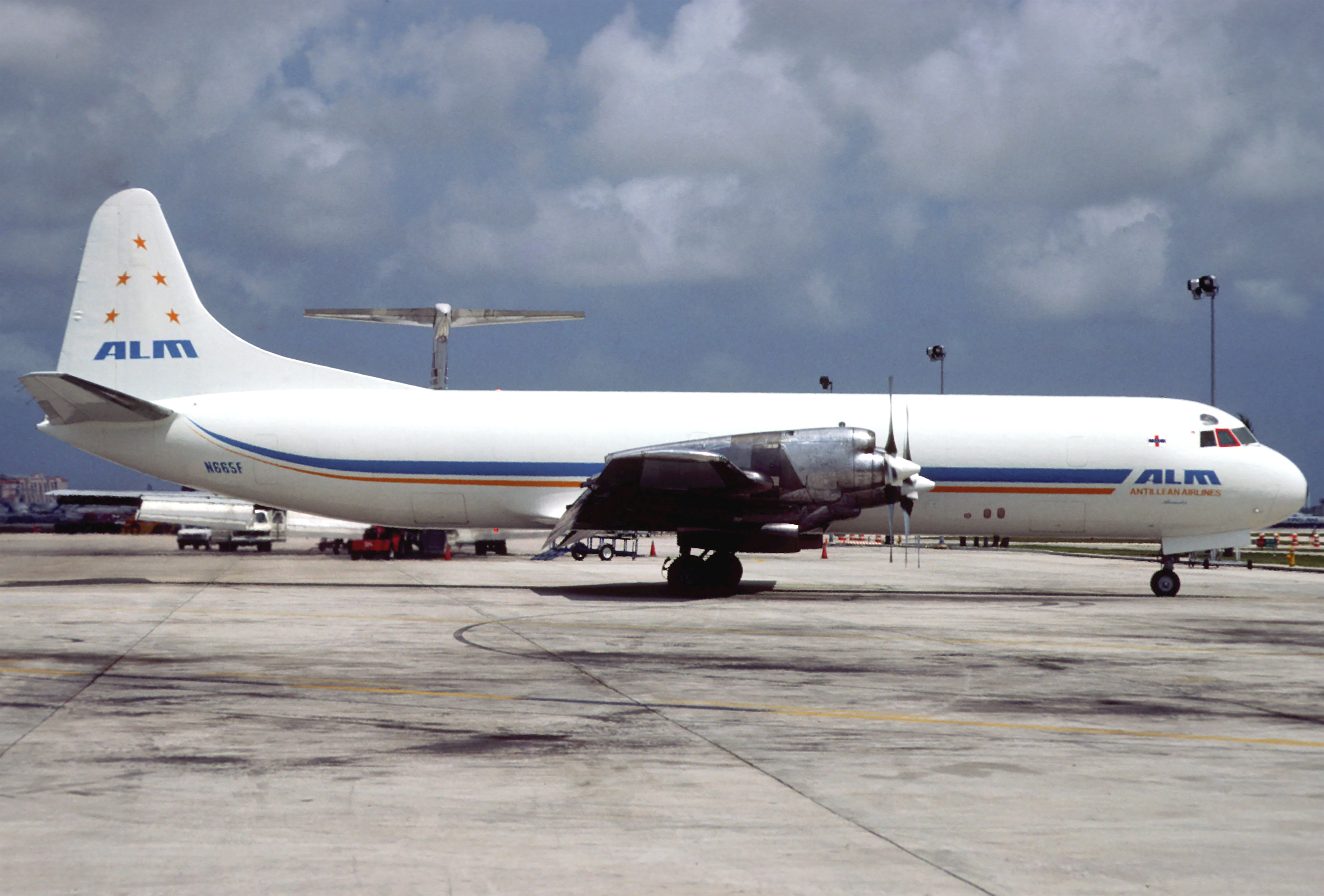 ALM Antillean Airlines Cargo Lockheed L-188A(F) Electra; N665F@MIA, May 1991
