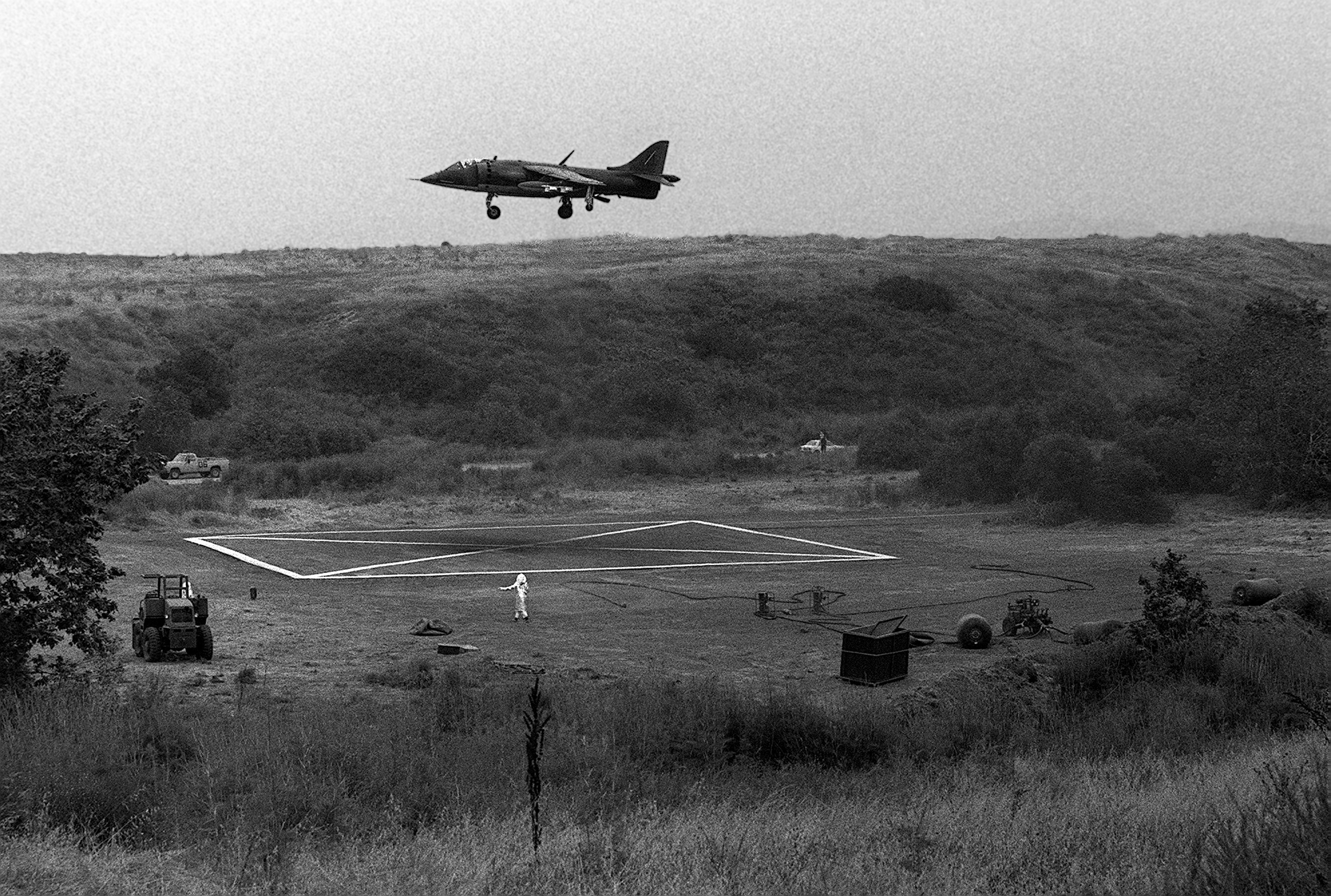 AV-8A del VMA-513 aterrizando en Camp Pendleton, 1982