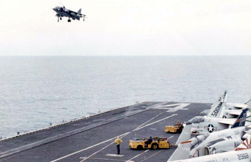 AV-8A landing USS Roosevelt 1976