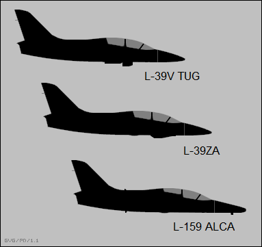 Siluetas en vista lateral de las variantes Aero L-39 y L-159 Albatros