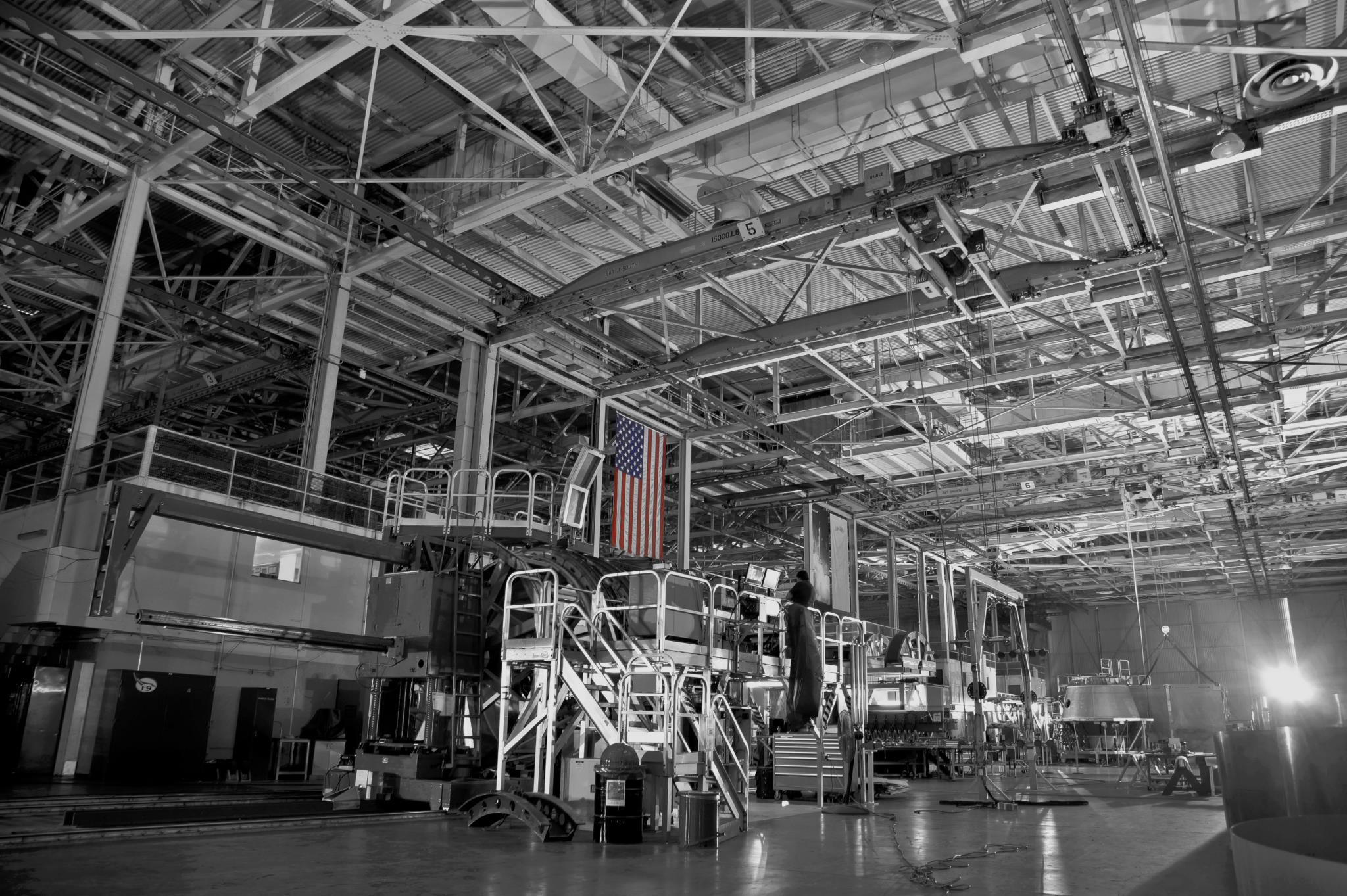 American flag hangs in SpaceX headquarters in Hawthorne