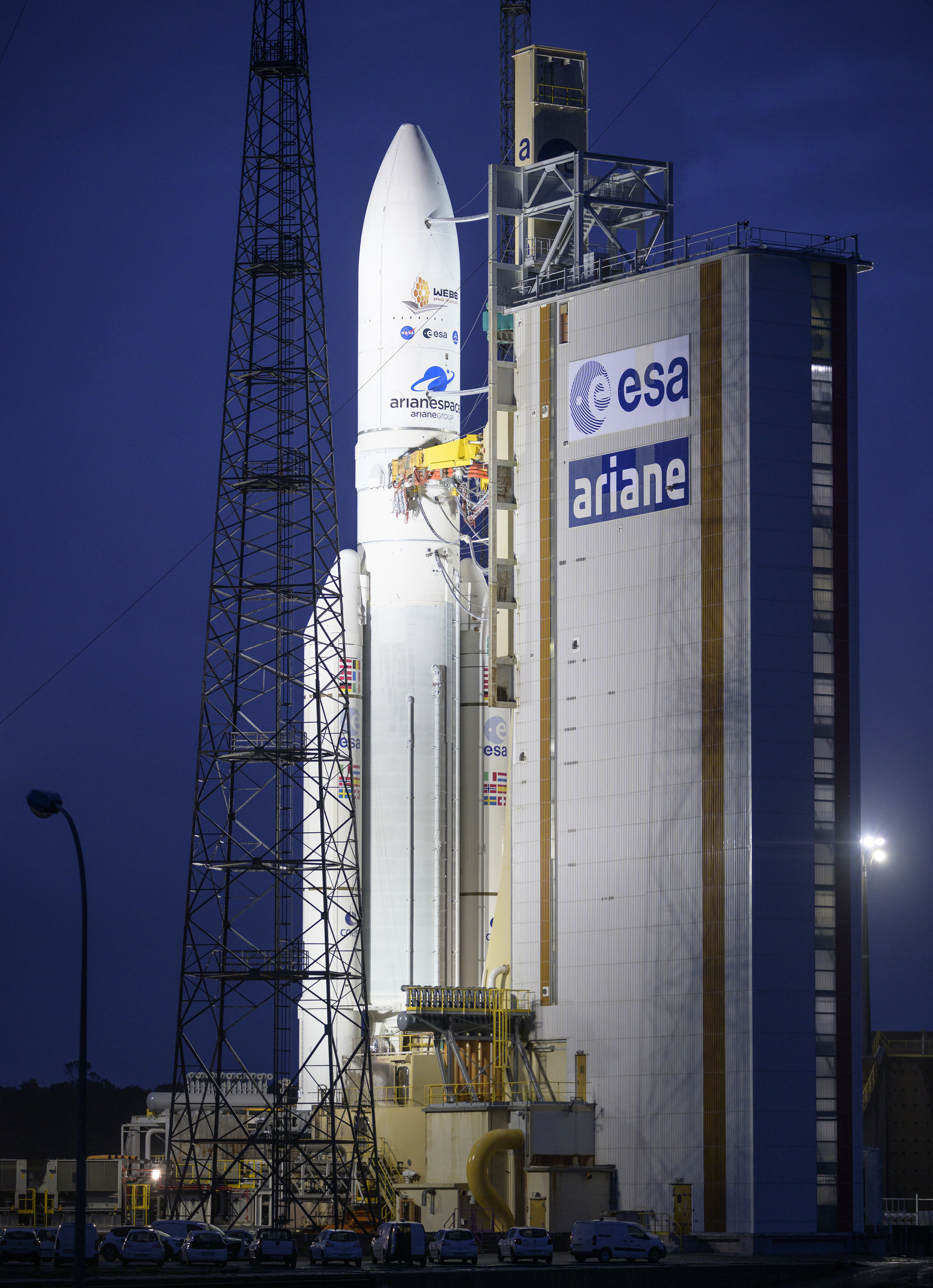 Ariane 5 standing on the pad before the Webb launch