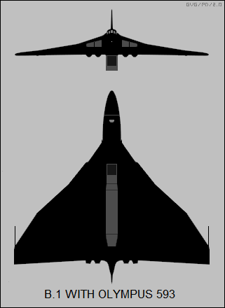 Avro Vulcan B.1, banco de pruebas Olympus 593, silueta de dos vistas