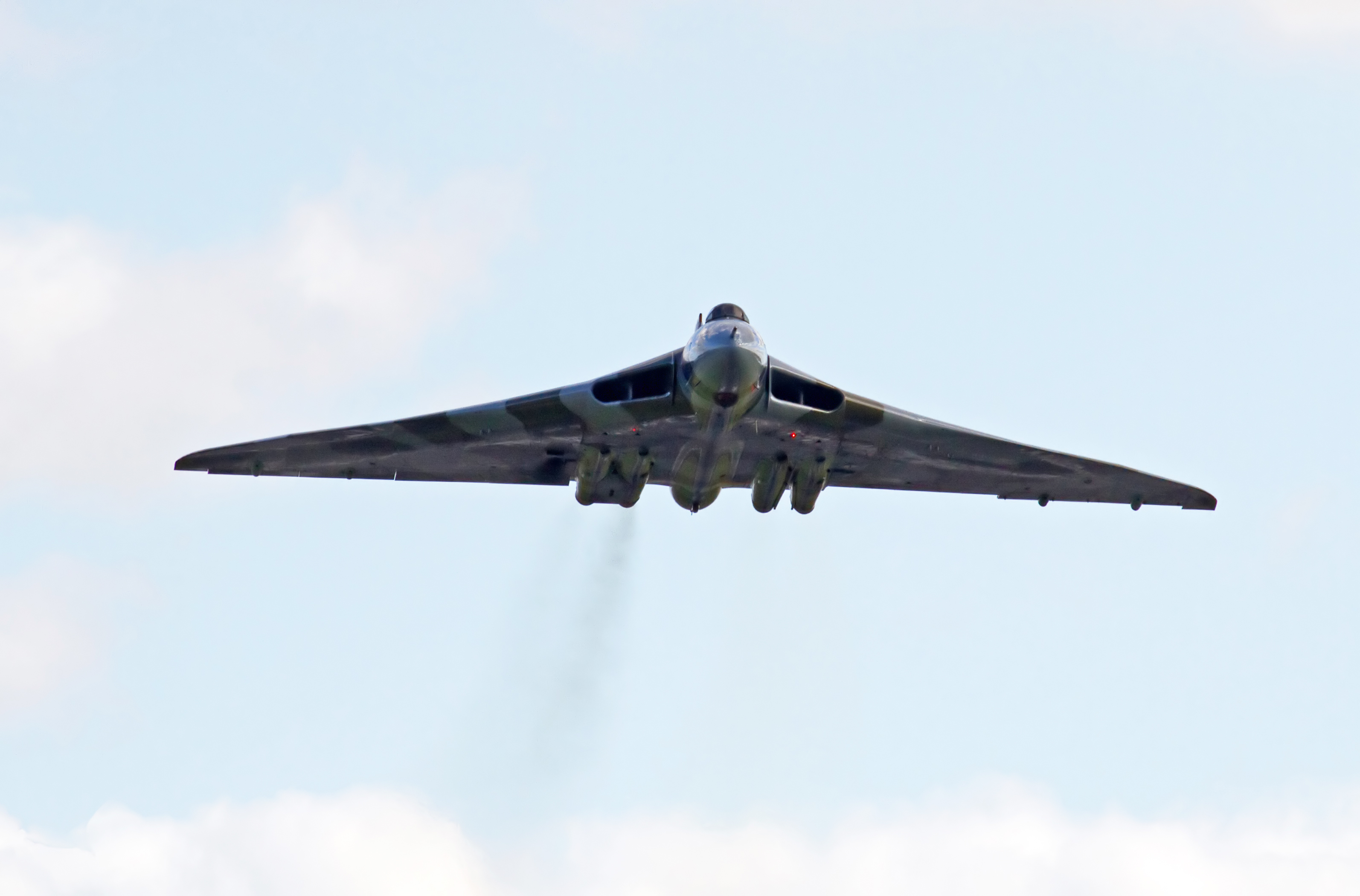 Avro Vulcan XH558 in flight over Birmingham Airport