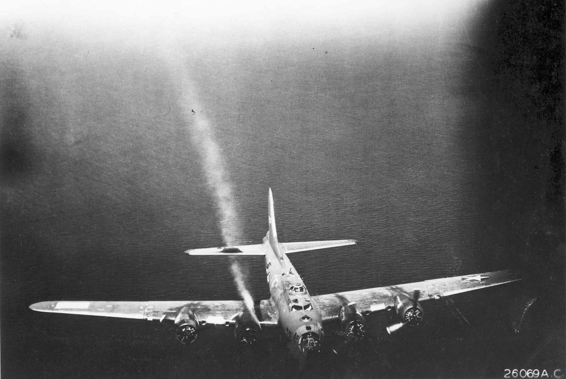 B-17 with damaged engine