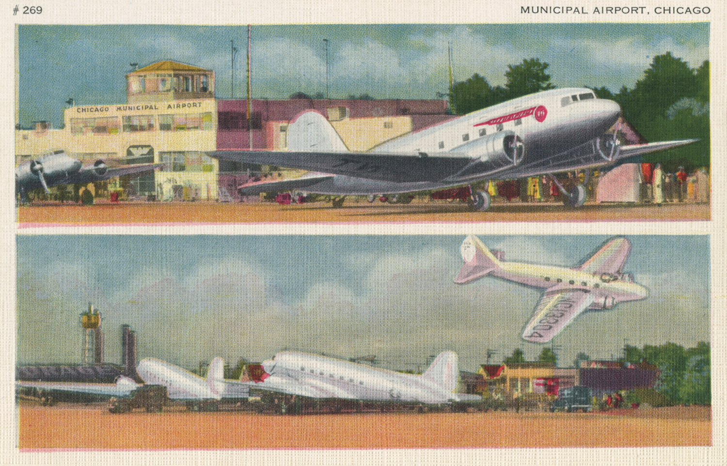 Boeing 247 NC13304 de United Airlines à Chicago Midway, carte postale de 1933