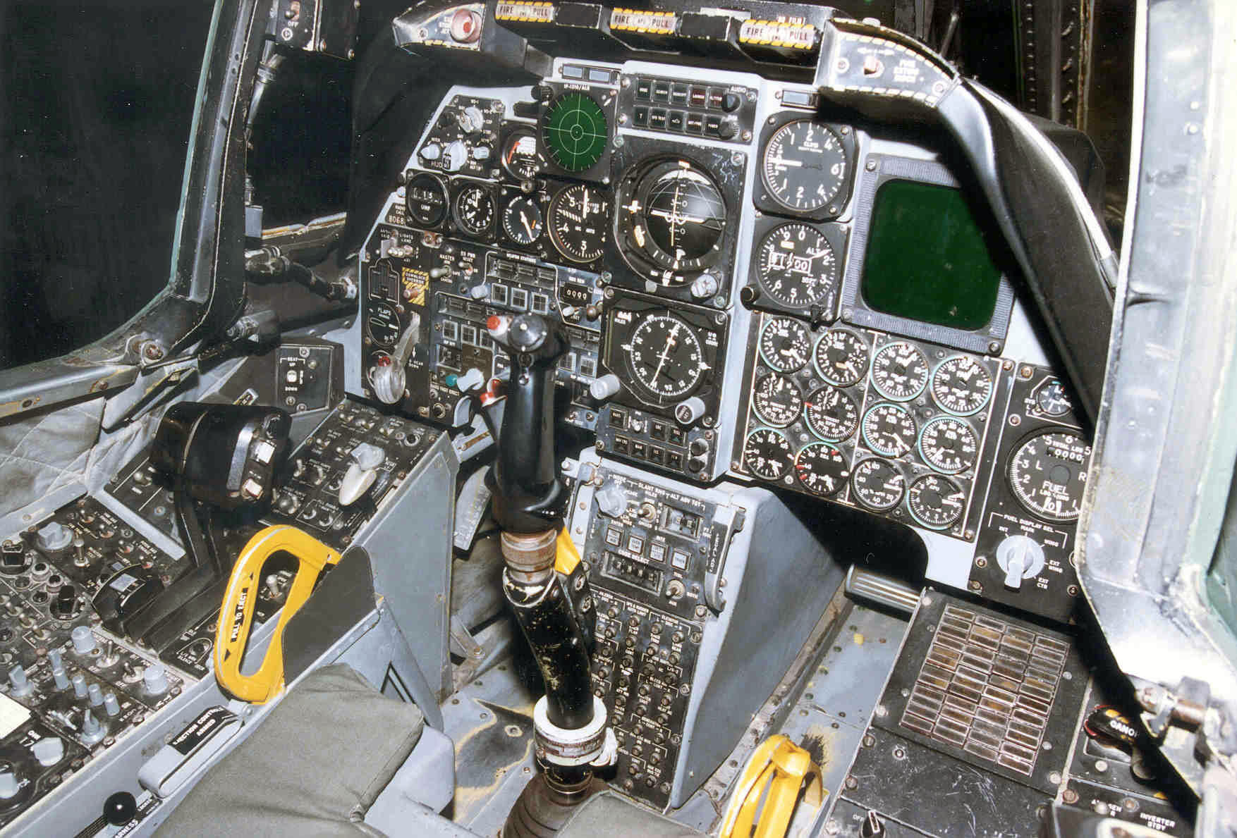 Analog cockpit of an A-10A Thunderbolt II, instrument view