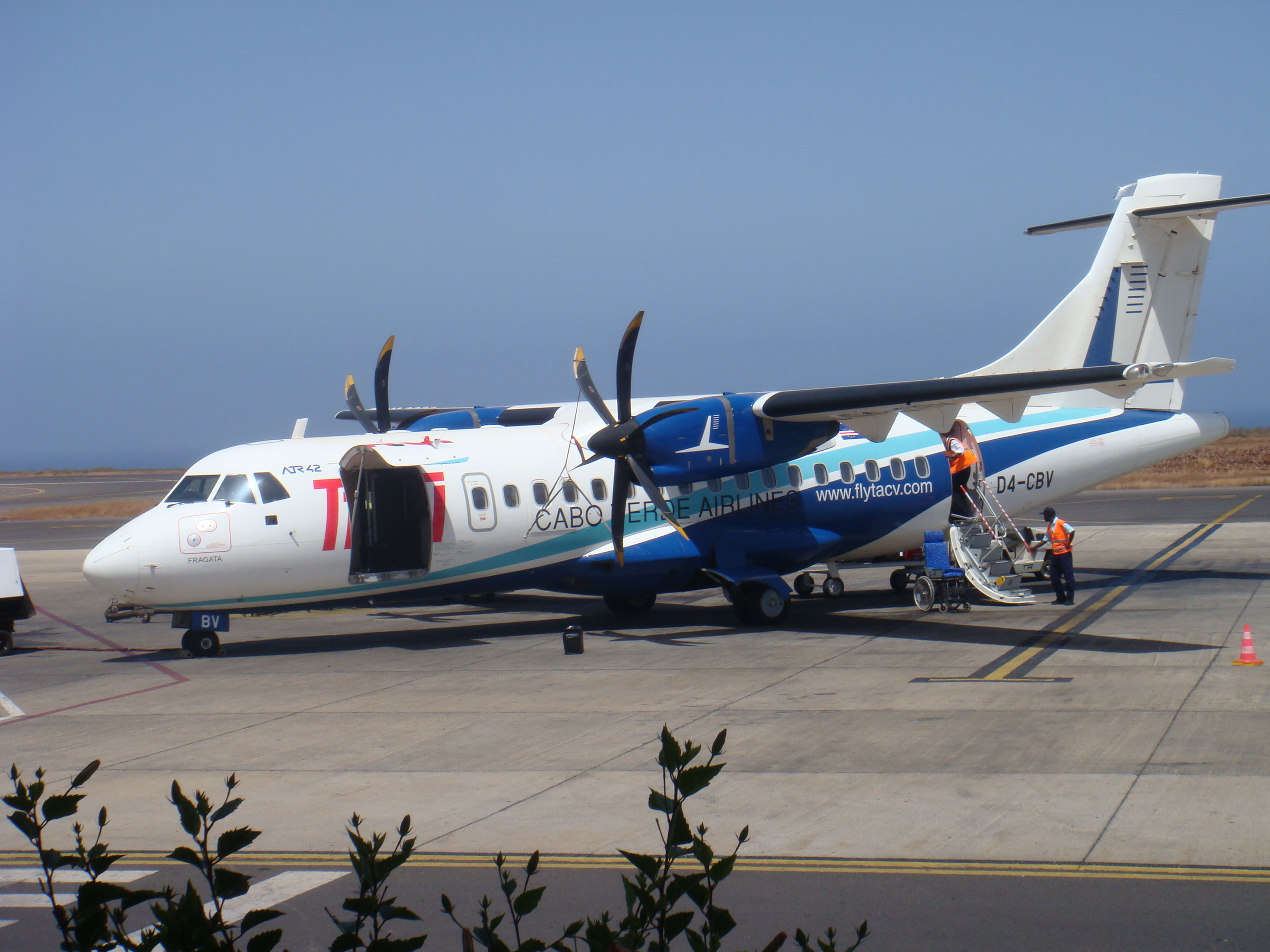 Cabo Verde Airlines ATR 42-500 (D4 CBV) parked at Praia International Airport