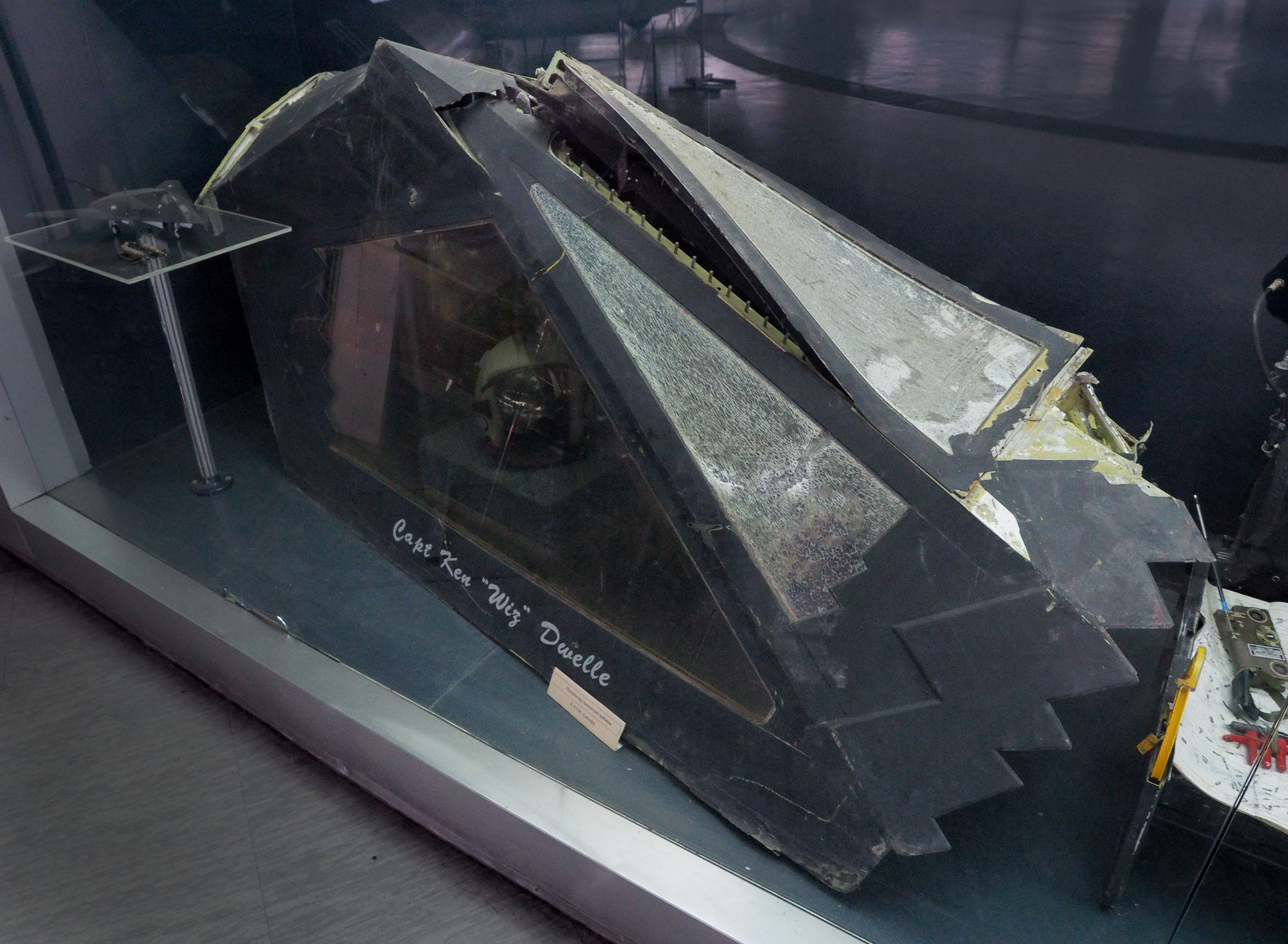 Cockpit canopy of an F-117 shot down over Serbia in 1999, on display at the Belgrade Aviation Museum