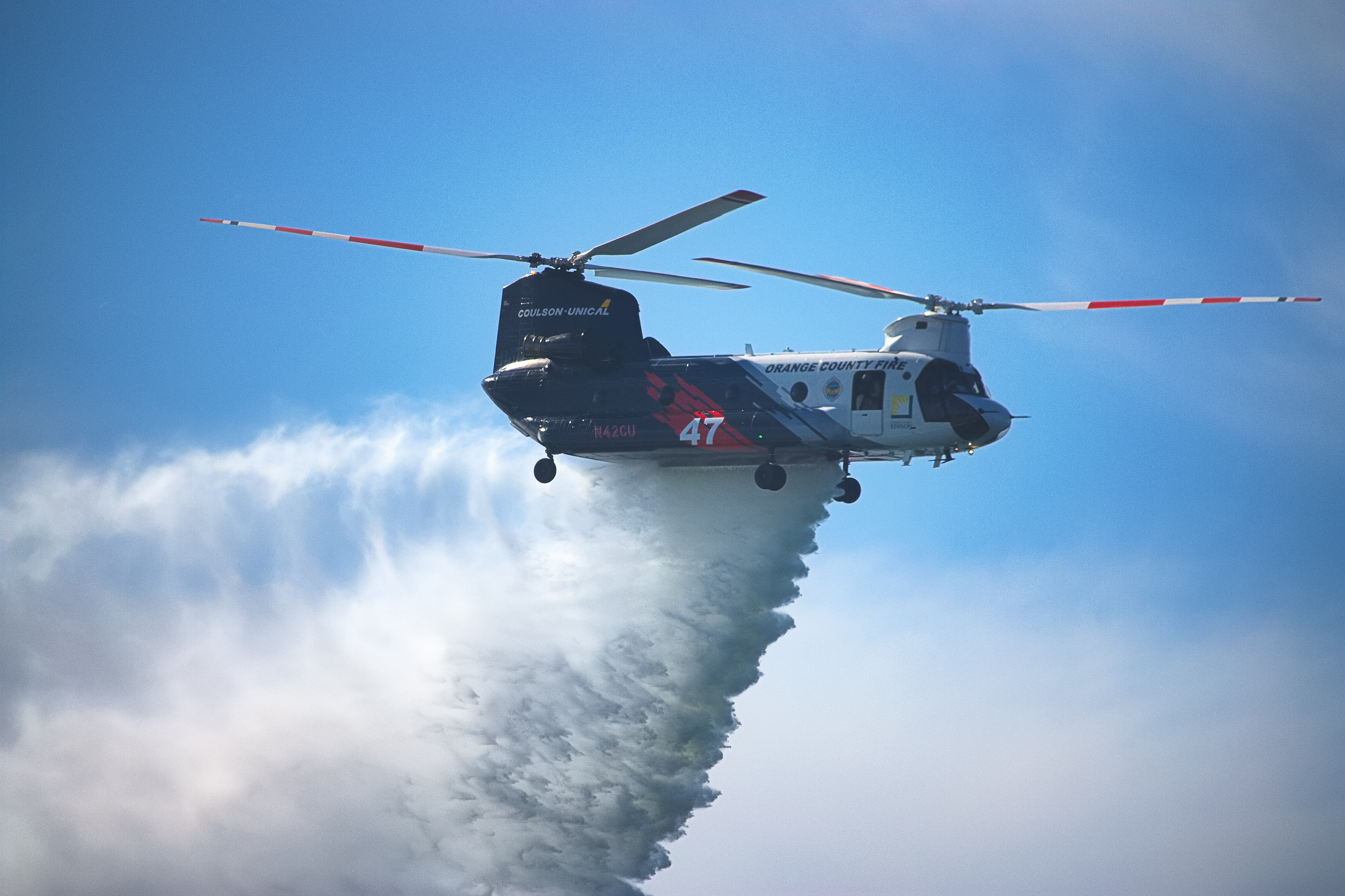 Chinook helicopter demonstrating water drop