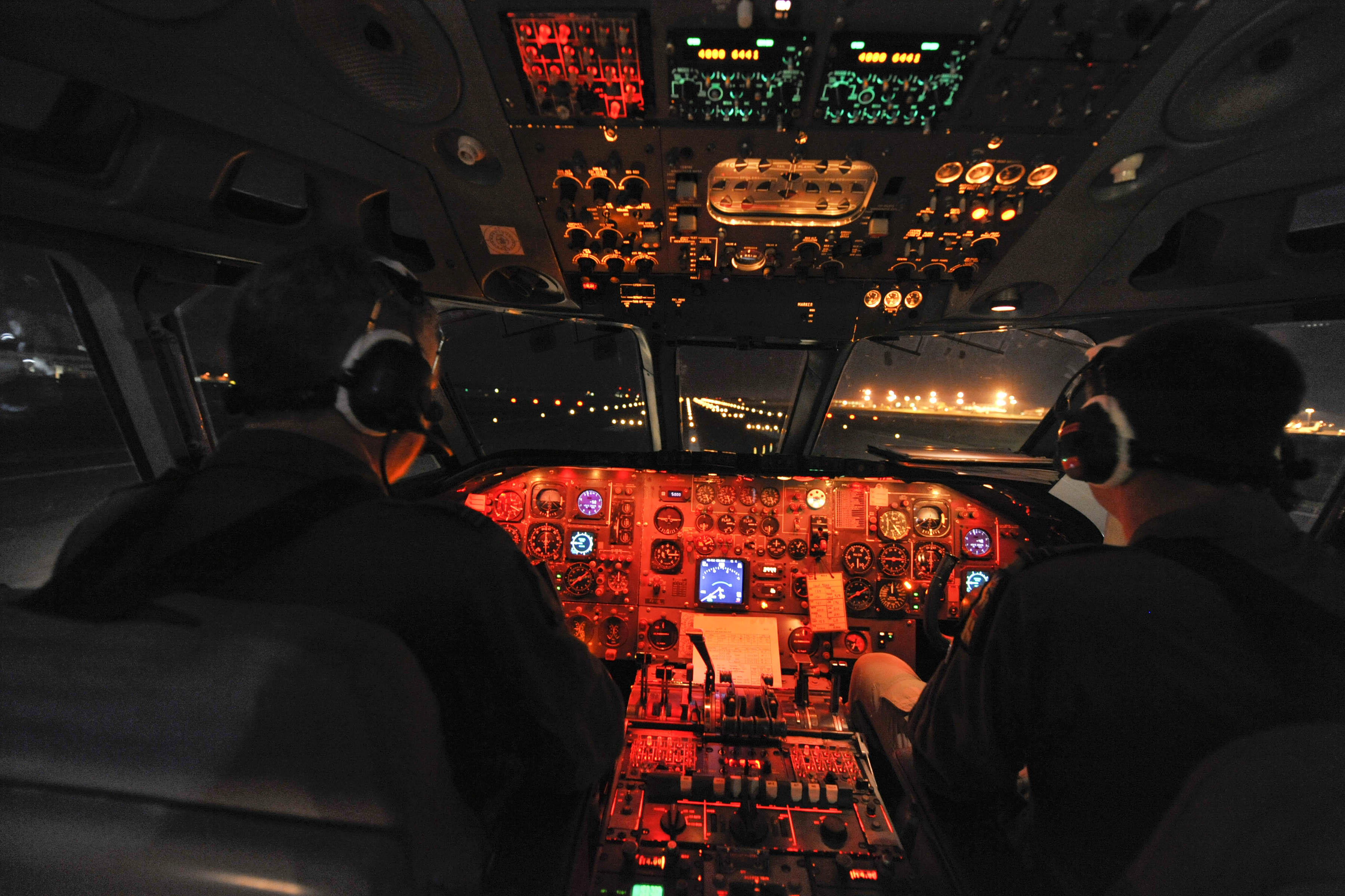 Cockpit of a Royal Air Force VC10 tanker preparing for take off from RAF Brize Norton