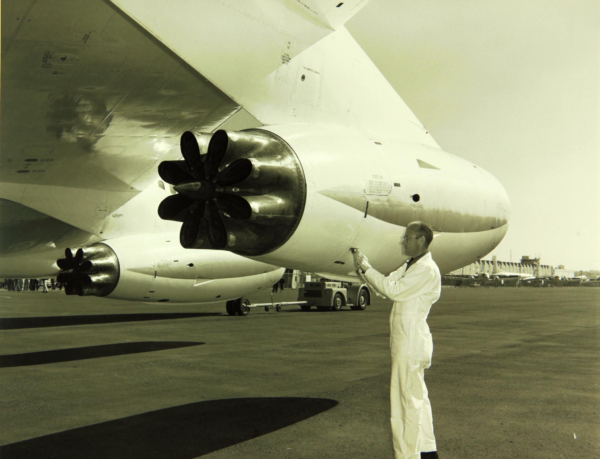 Convair Mechanic Working on 880 engine