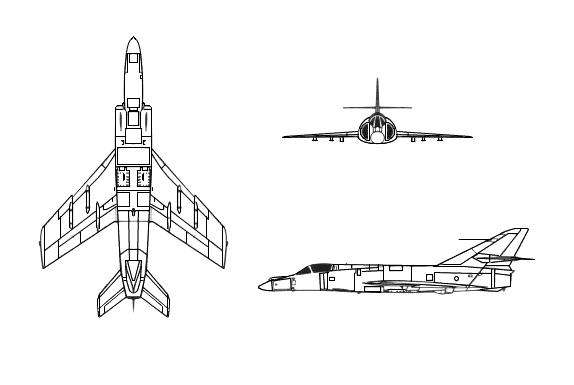 Dassault Breguet Super Étendard 3 view line drawing