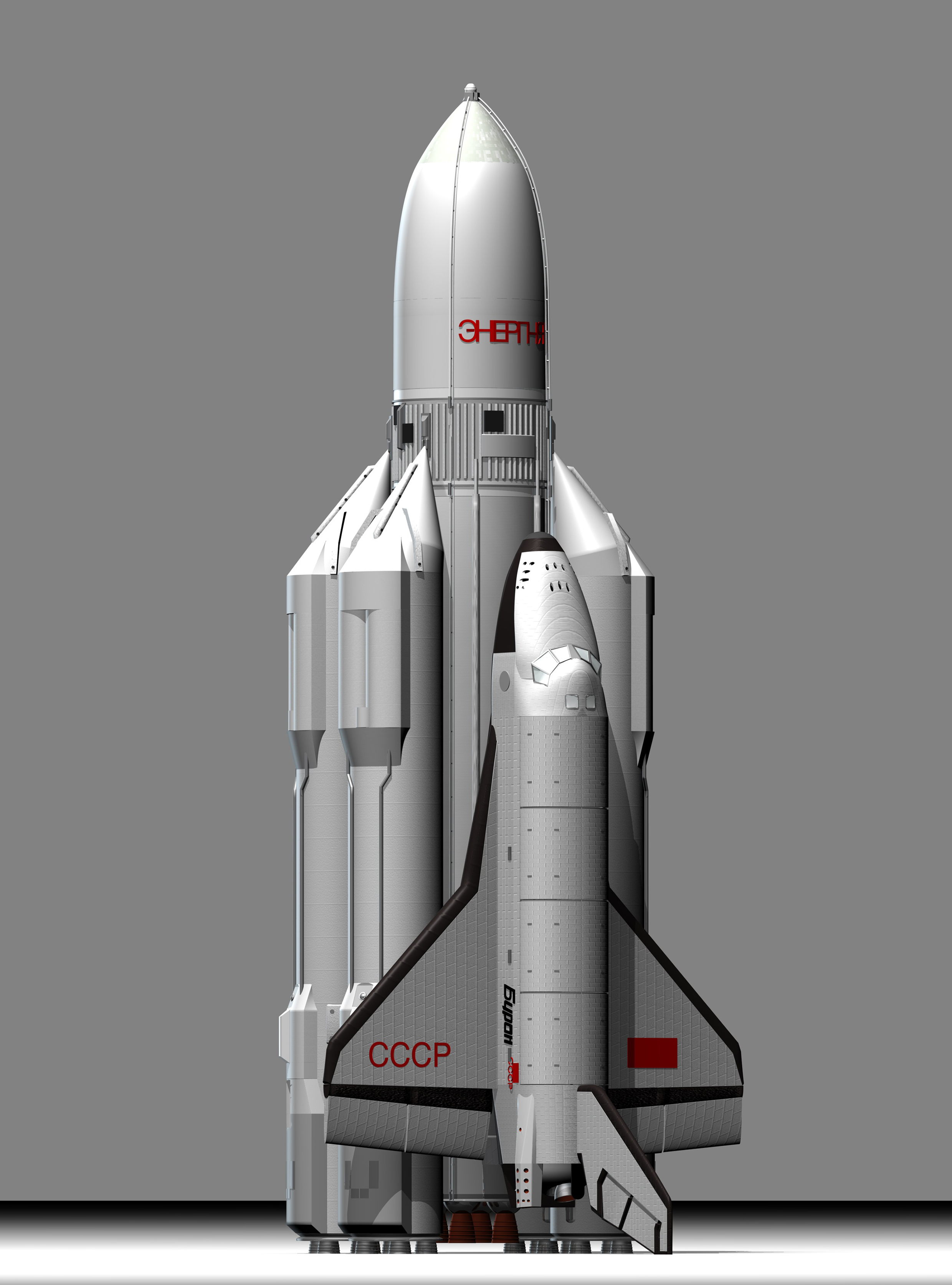 Representação do lançador Energia com o orbitador Buran