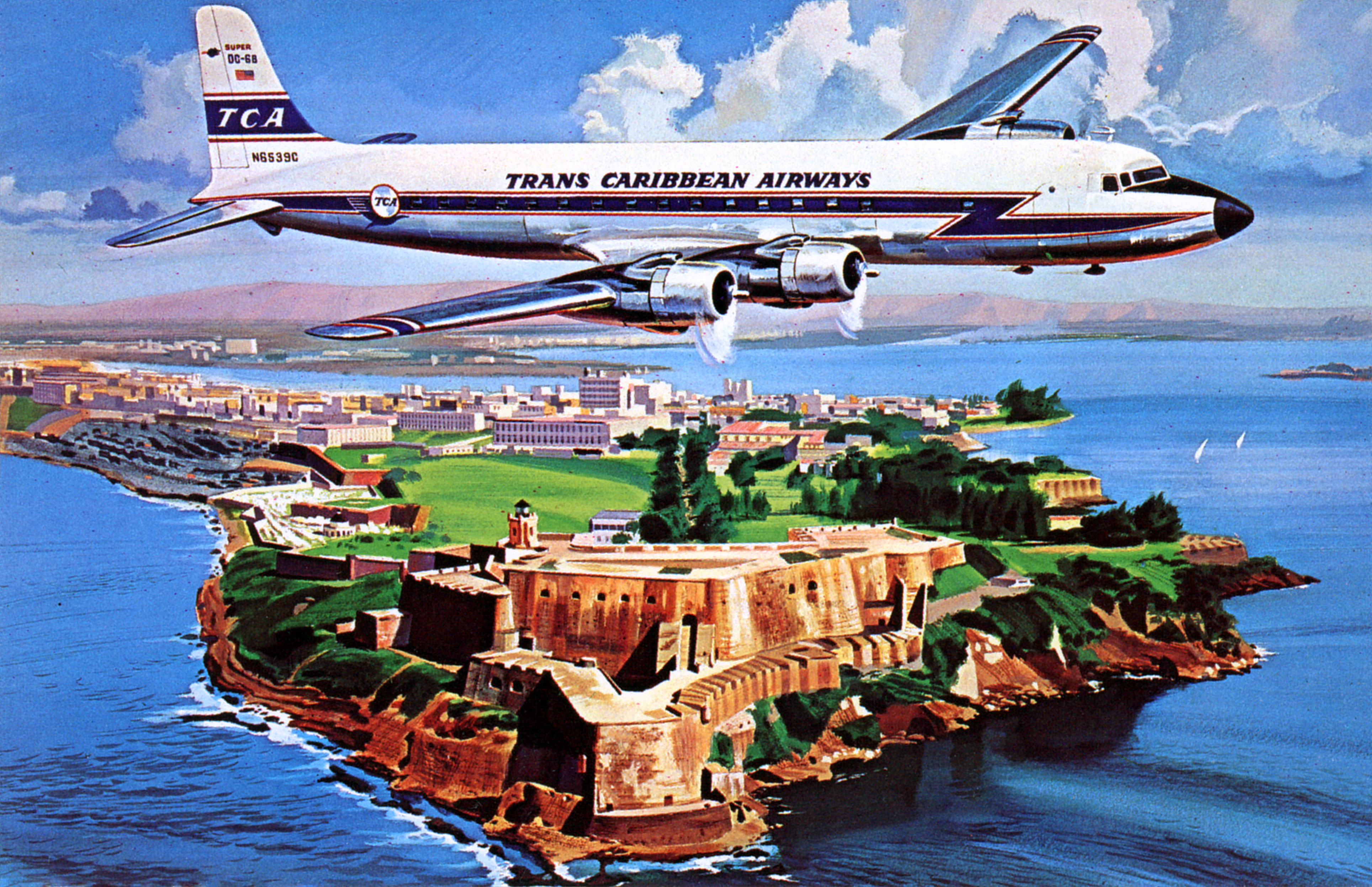 Douglas DC-6B de Trans Caribbean Airways sobre San Juan
