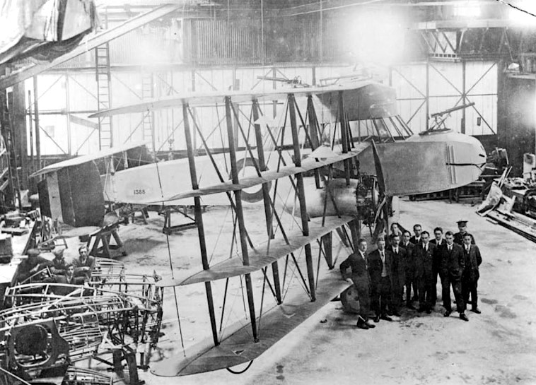 The Supermarine Nighthawk at Woolston, with R. J. Mitchell and the design team (1917)