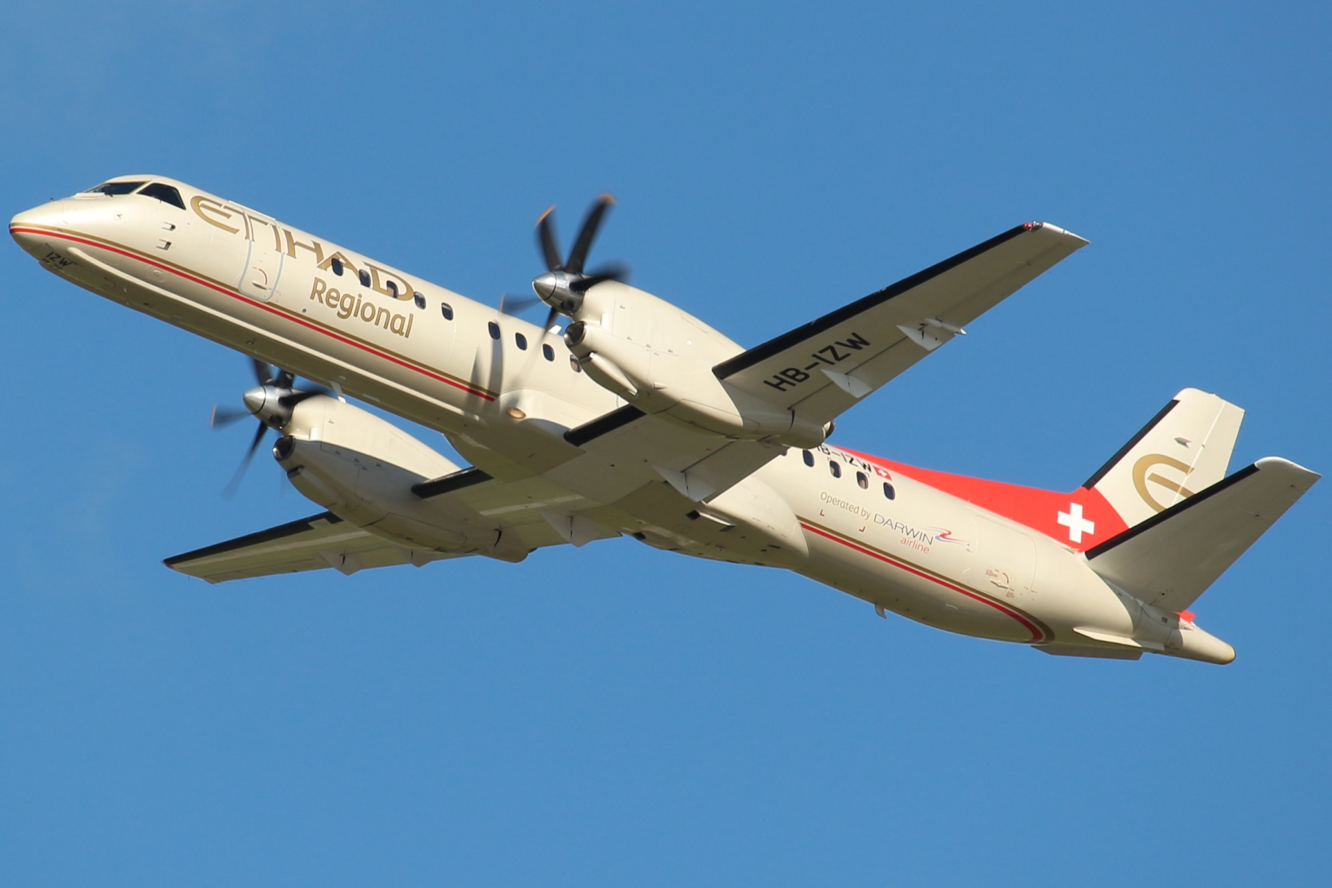 Etihad Saab 2000 take off