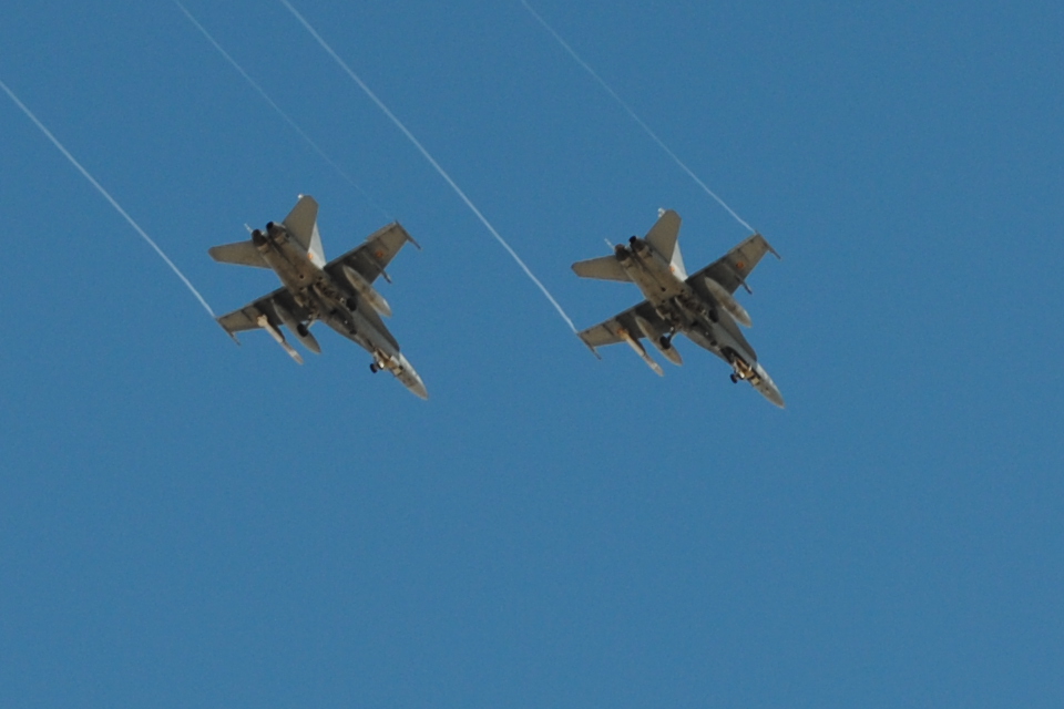 F-18 Hornet of Wing 15 of the Spanish Air Force landing at Zaragoza air base, 30 May 2024
