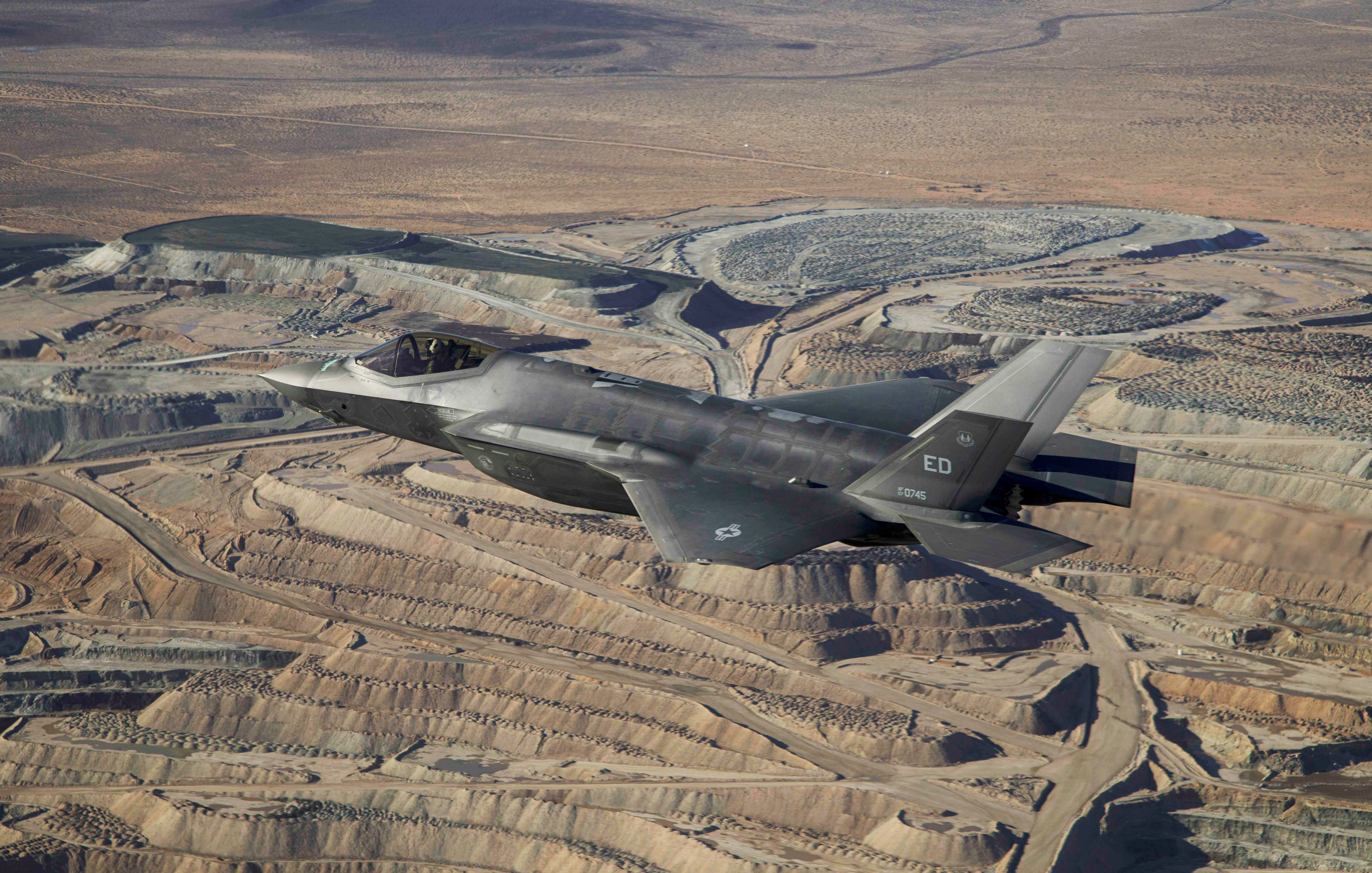 F-35A Lightning II flies above the Mojave Desert