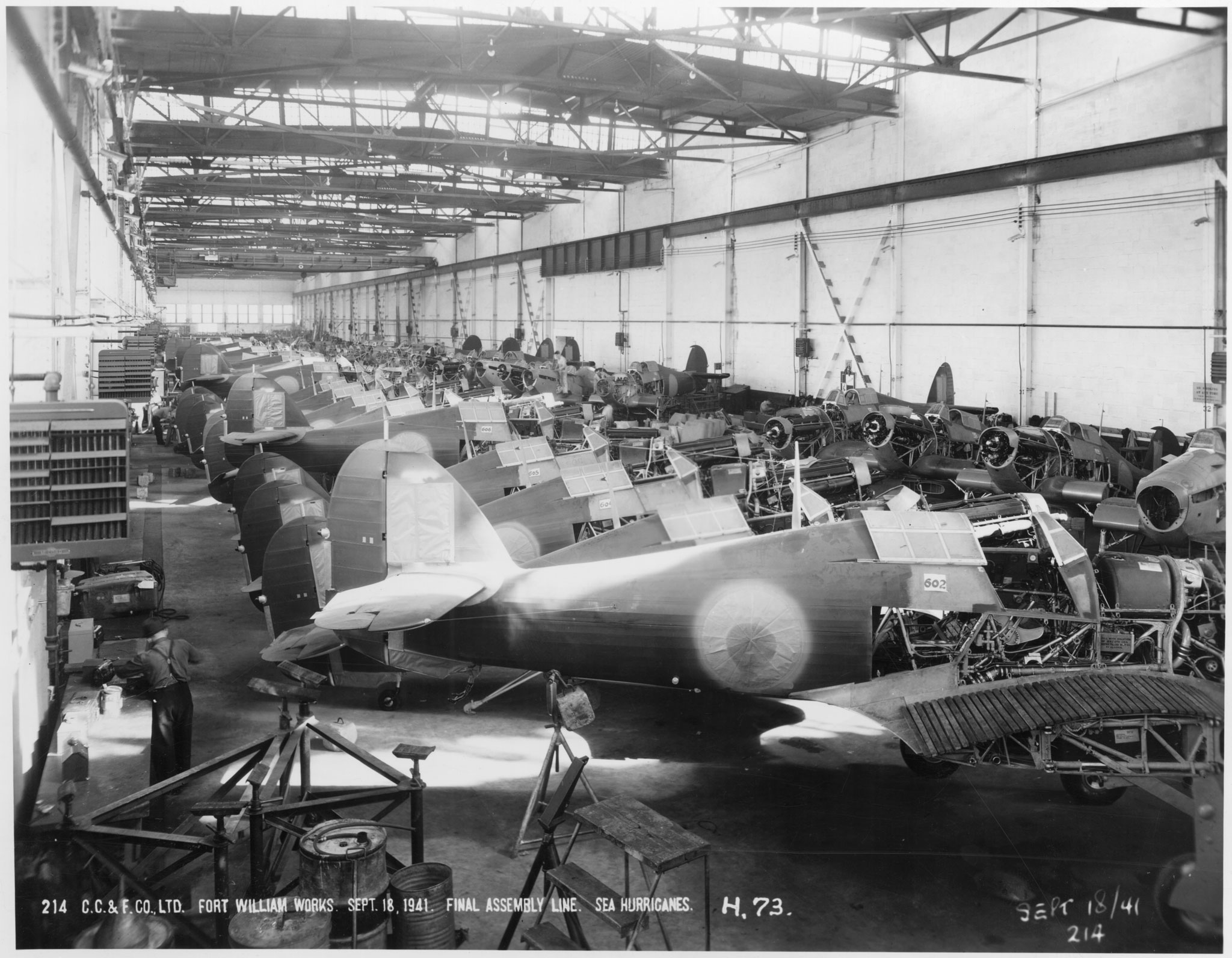 Final assembly plant for the Hurricane Sea plane, Canadian Car and Foundry Co.