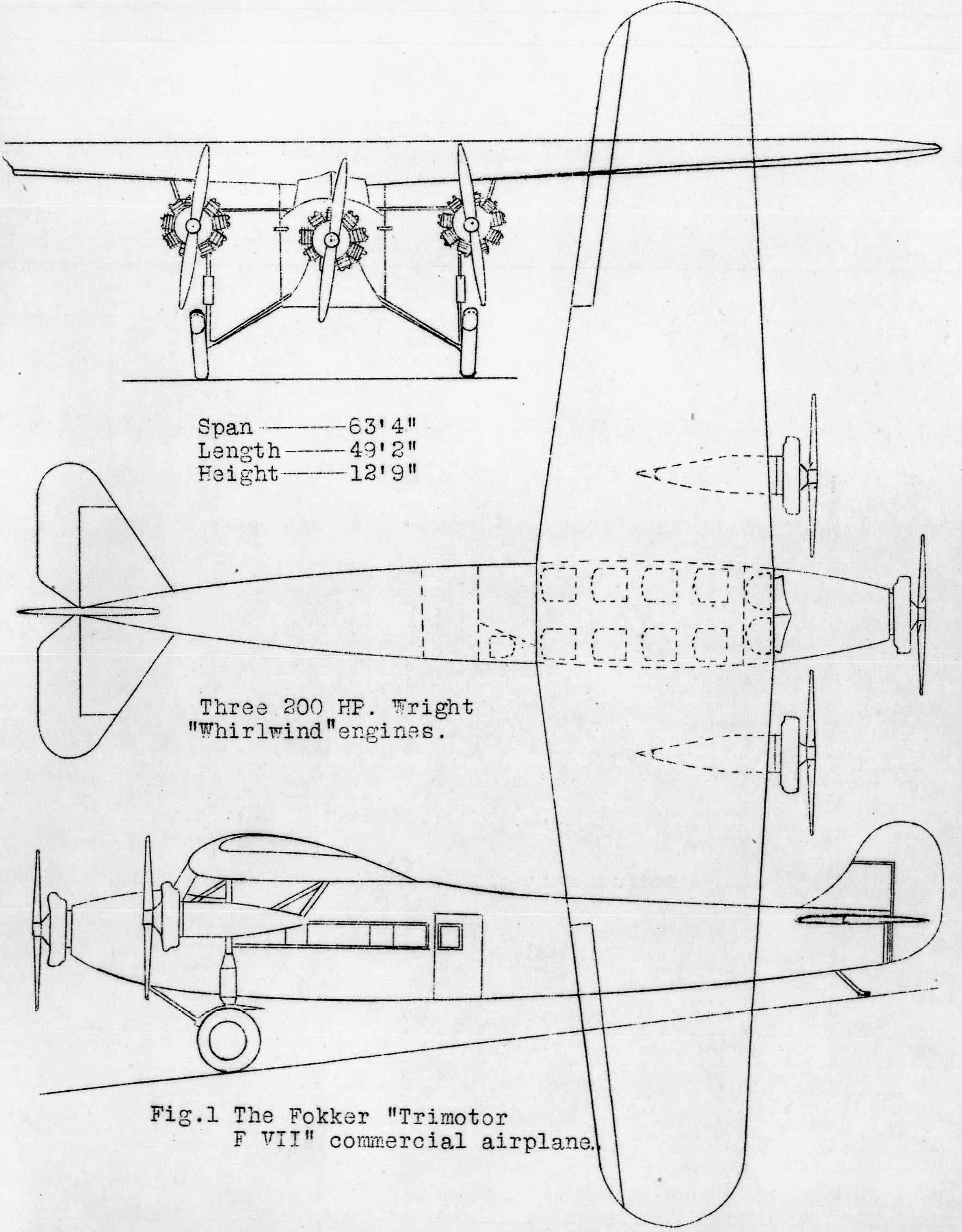 Fokker F.VII 3-view NACA Aircraft Circular No.74