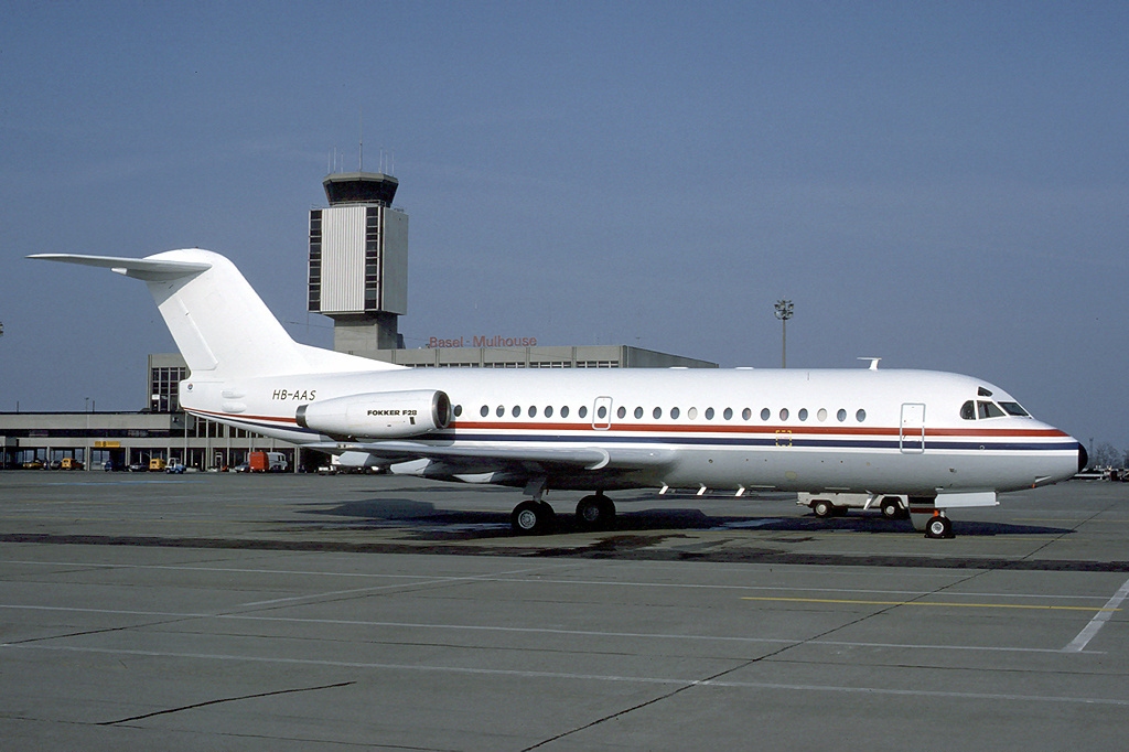 Fokker F28-2000 HB AAS, Basel Mulhouse, 1986