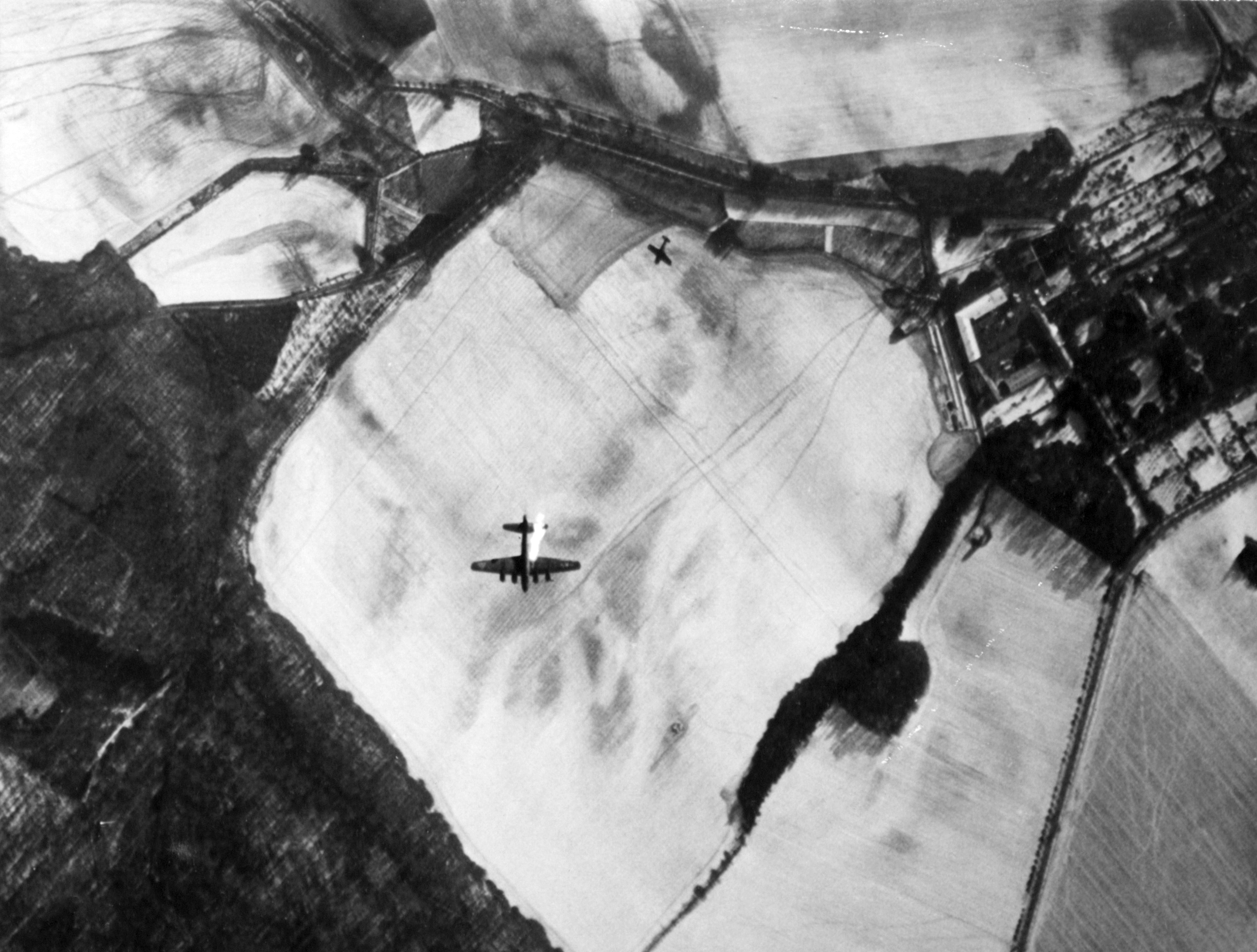 German Focke Wulf Fw 190 shoots down Boeing B-17G Flying Fortress near Oschersleben, Germany, 11 January 1944