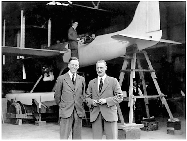 Henri Biard and R. J. Mitchell in front of the Supermarine S.4 (1925)