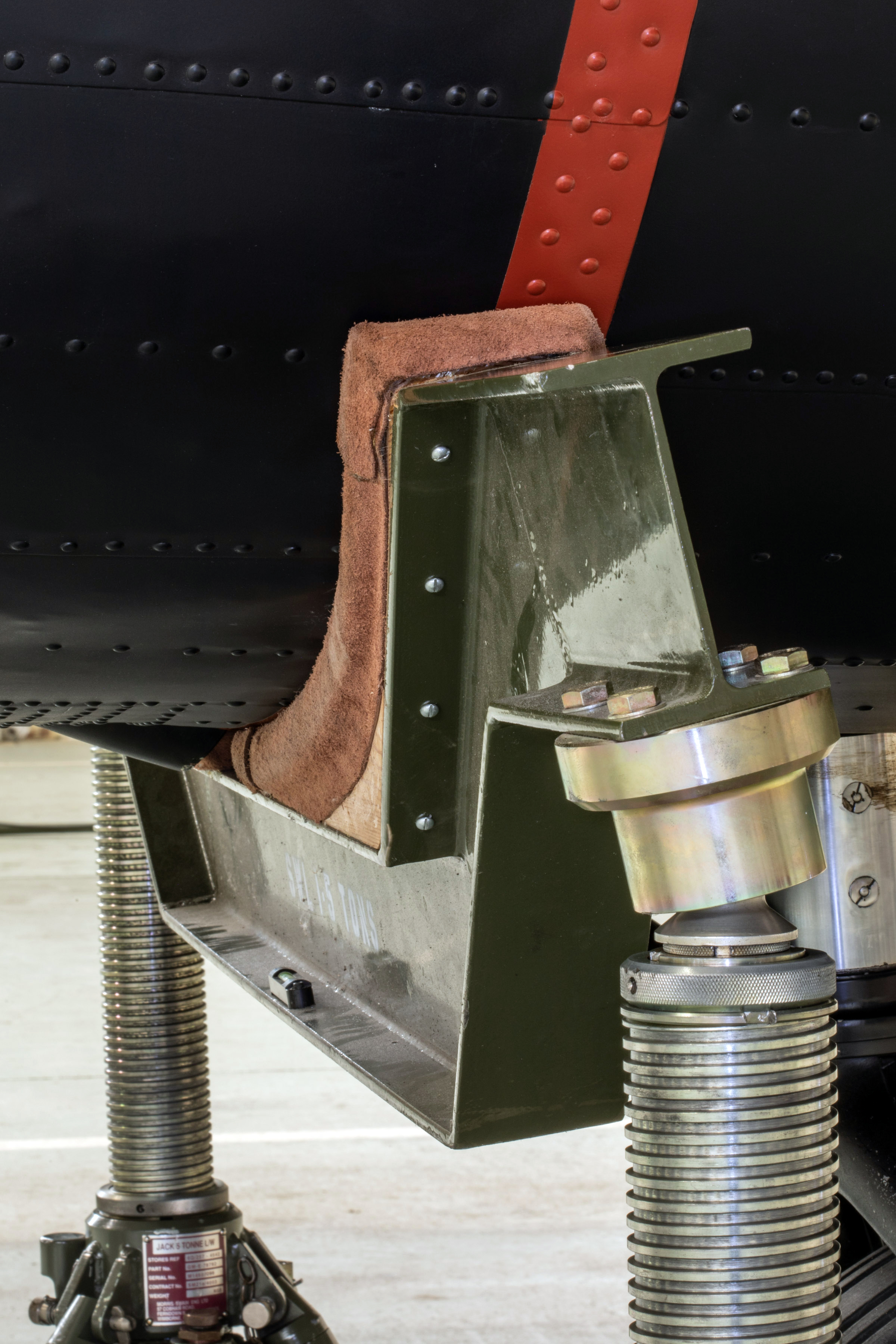 Lancaster PA474 standing on self contained maintenance jacks at RAF Coningsby