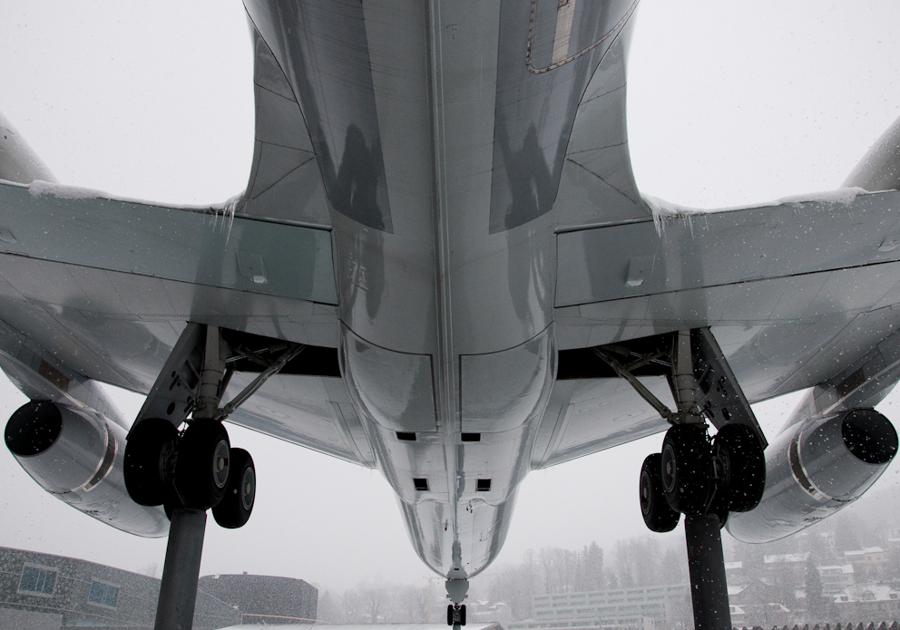 Lower fuselage of Convair 990 Coronado displayed at Swiss Museum of Transport in Lucerne