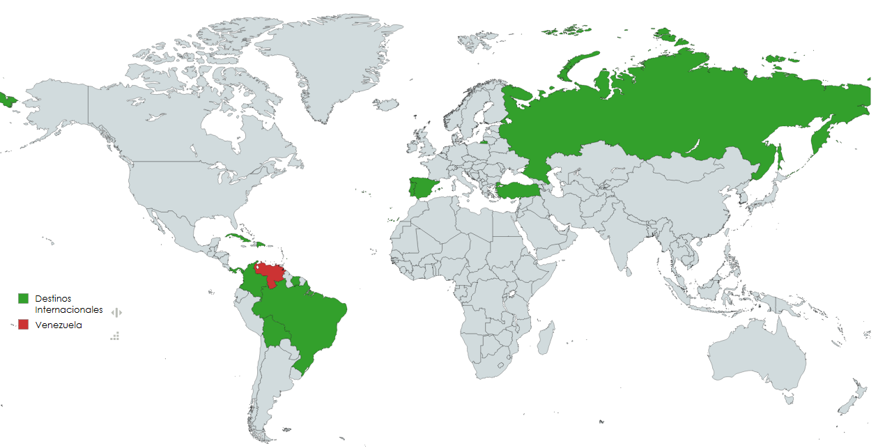 Mapa ruta internacionales desde el Aeropuerto internacional de Maiquetía Simón Bolívar