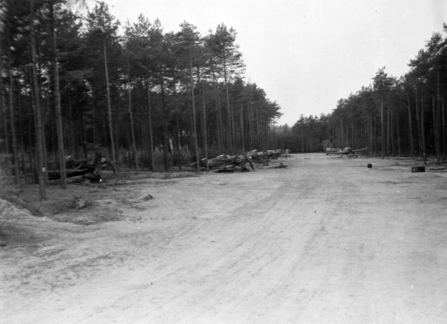 Messerschmitt Bf 109s and Focke Wulf Fw 190s at Stendal airfield, Germany, in April 1945 (342 FH-3A20044 165463AC)