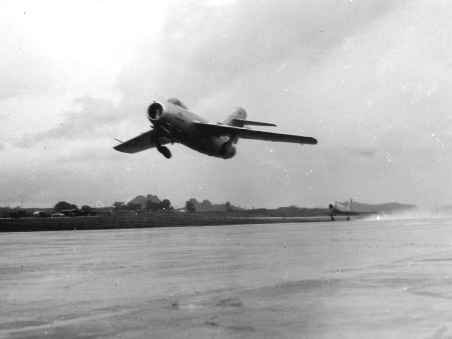 Mi G-15 and F-86 Sabre taking off at Okinawa 1953