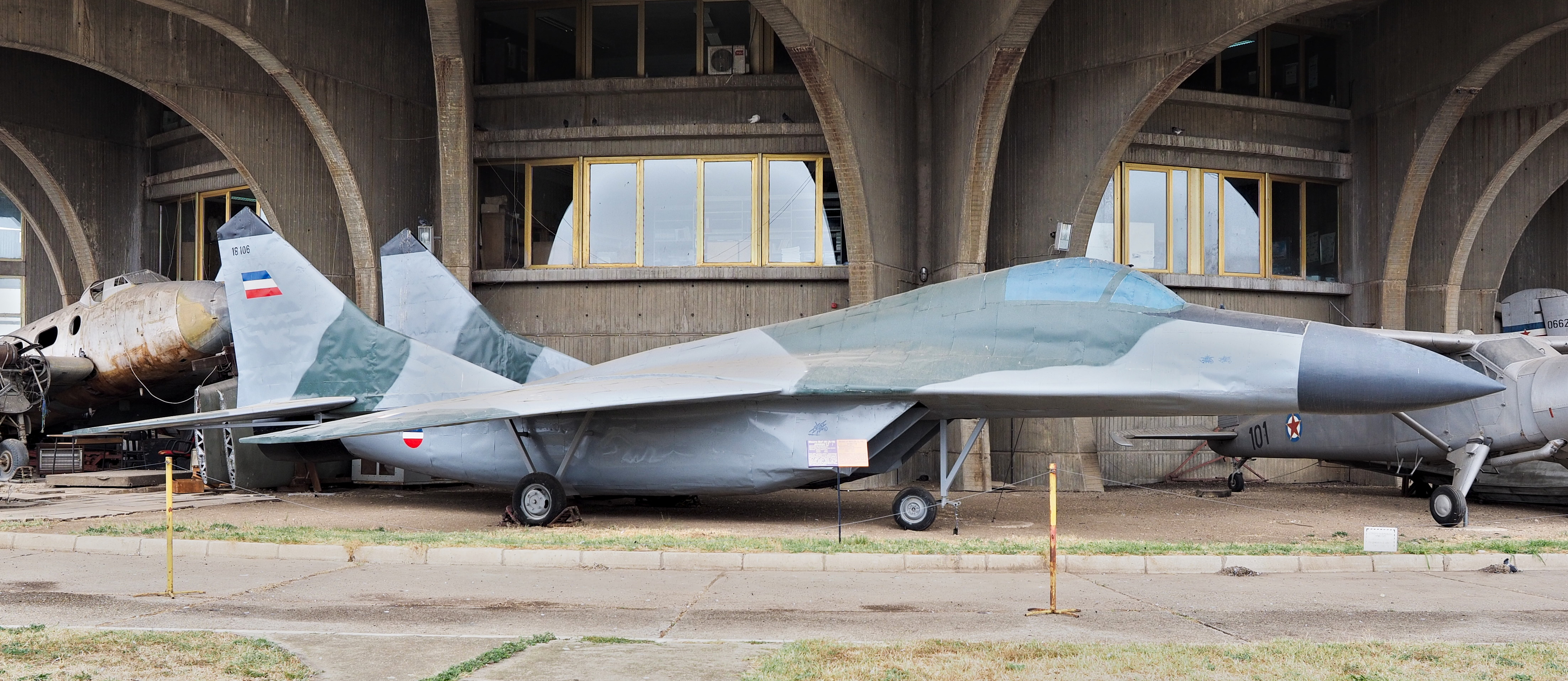 MiG-29 decoy named L-18 (only surivived MiG-29 decoy, out of 6, which was hit by dysfunctional rocket and latter rebuilt for museum, Belgrade Aviation Museum)