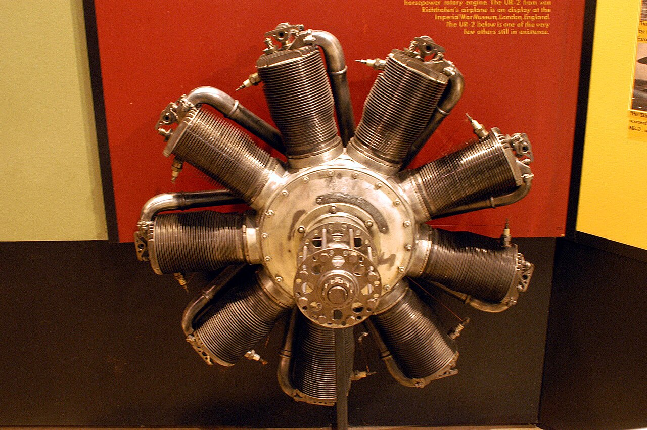 Moteur rotatif Oberursel Ur II, groupe motopropulseur du Fokker Dr I — archives USAF
