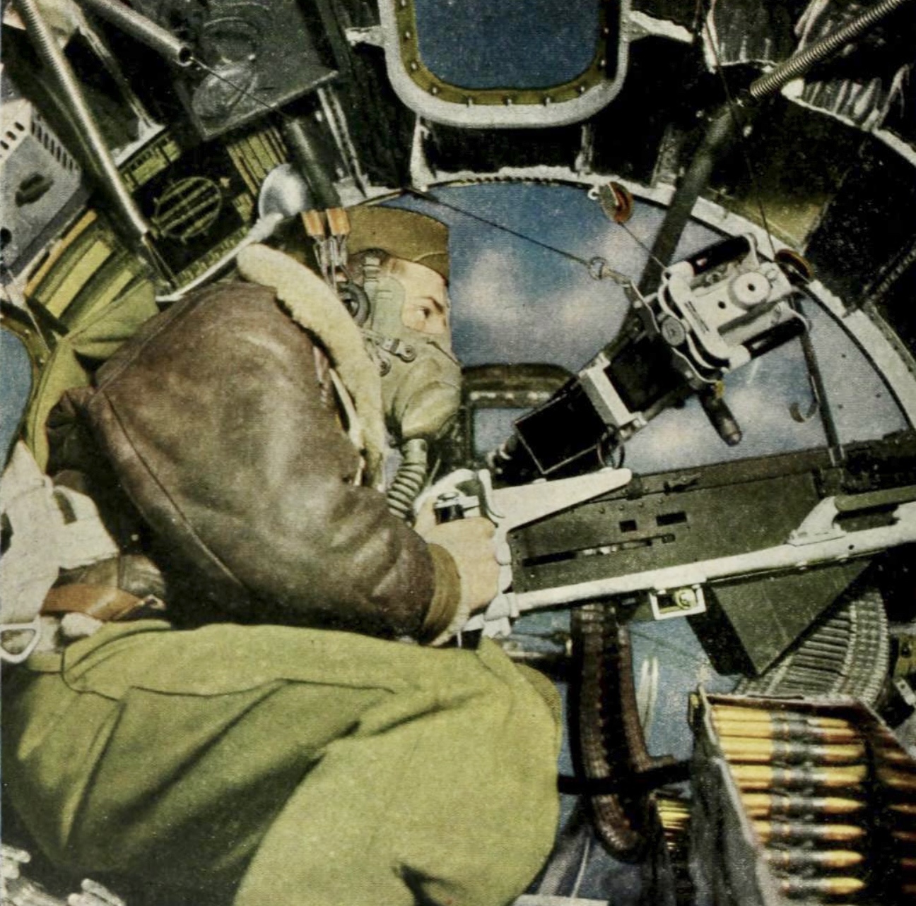 Nose gun of a B-17 manned by the Bombardier helped by the Norden bombsight to target enemy fighters