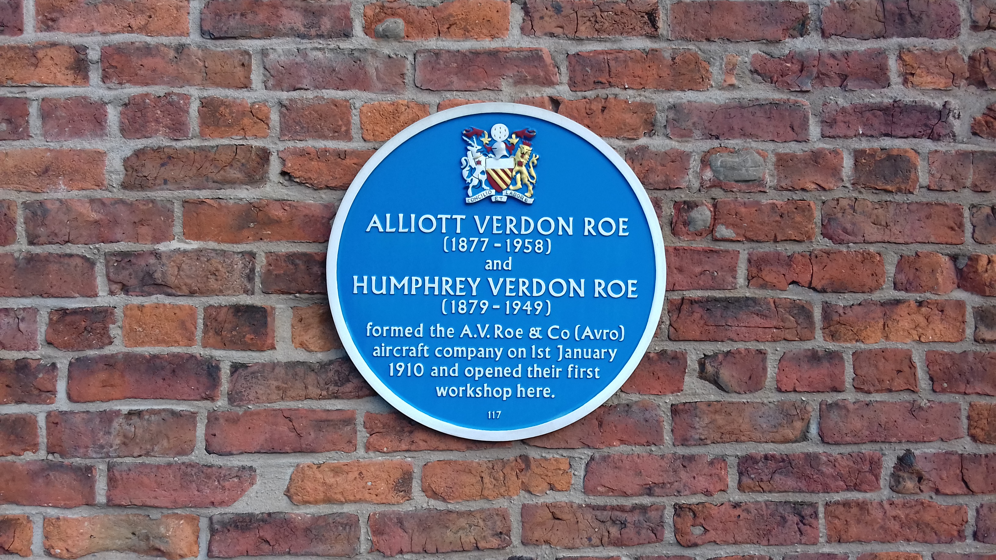 Plaque commémorative de la fondation d'Avro à Manchester