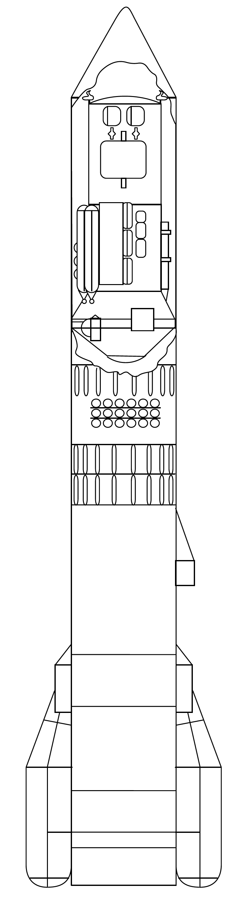 Sezione del Polyus: modulo basato sull'FGB trasportato sul fianco del core Energia del volo 6SL (NASA)