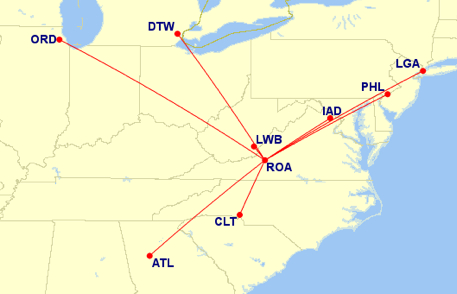 ROA nonstop passenger flights as of July 30 2012