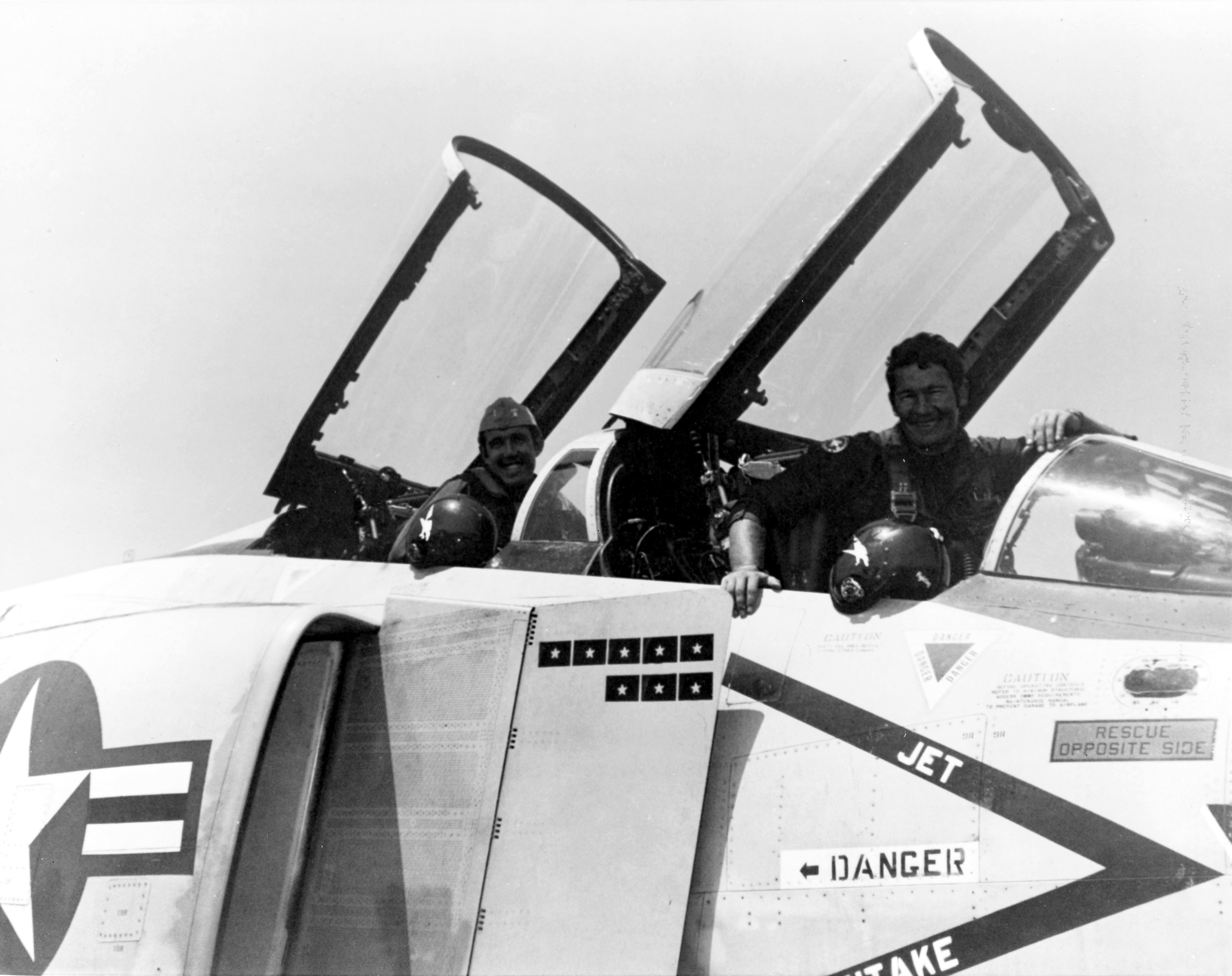 Randall H. Cunningham and William P. Driscoll it in the cockpit of a Mc Donnell F-4J Phantom II of VF-96, in May 1972 (KN-27357)