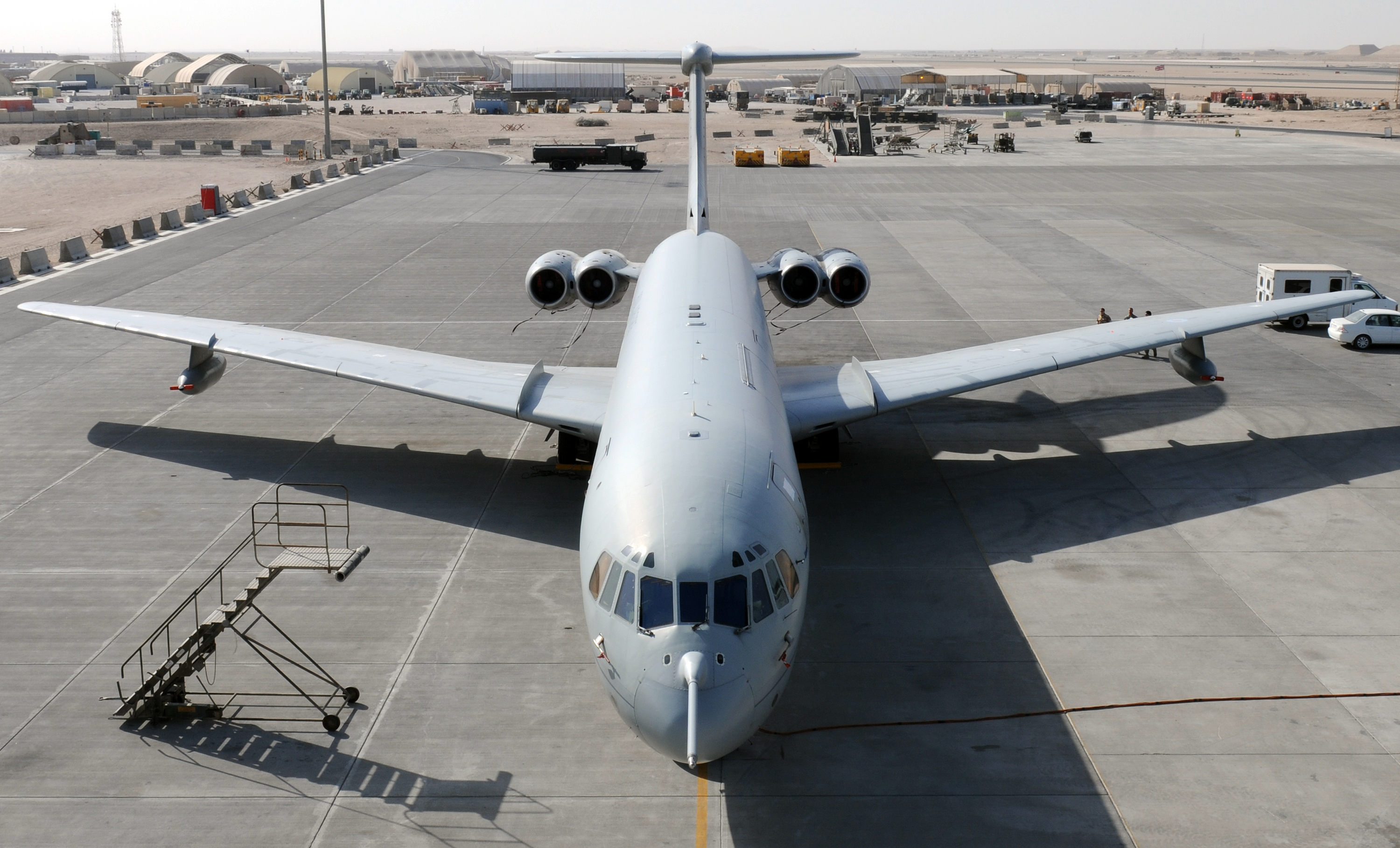 Royal Air Force VC10 C1K tanker transport parked at an airfield in the Middle East