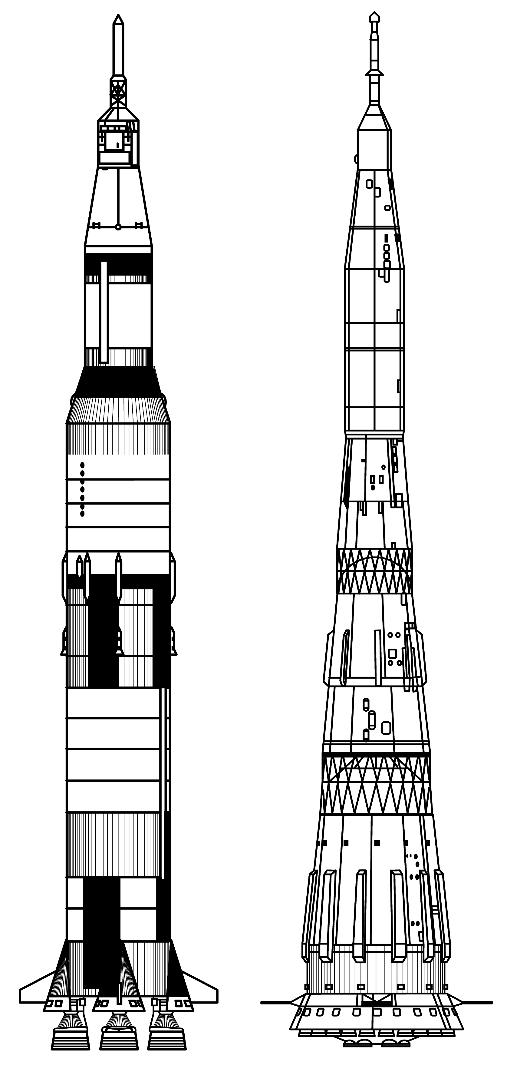 Saturn V e N1 comparados à mesma escala