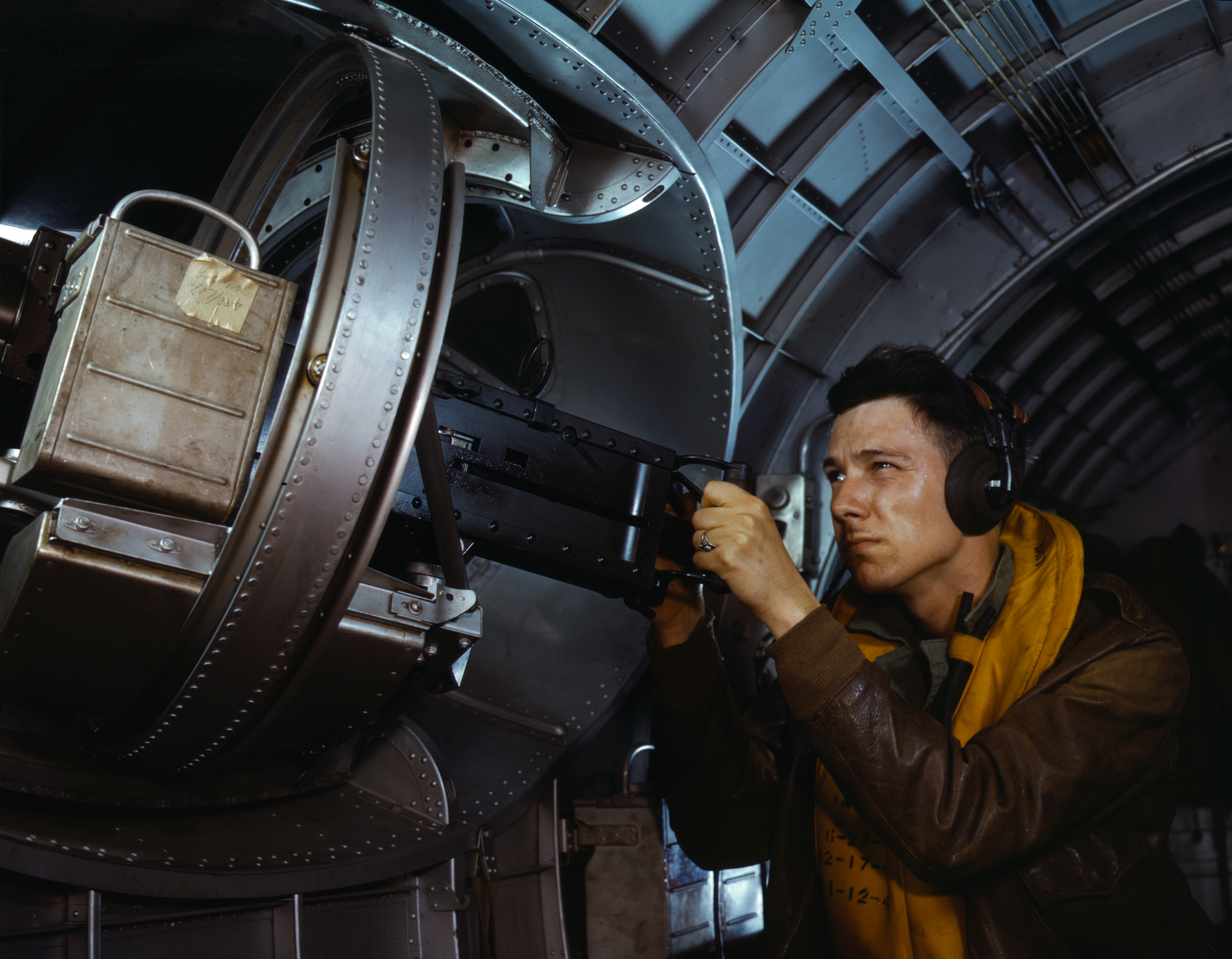 Side machine gunner of a YB-17 bomber