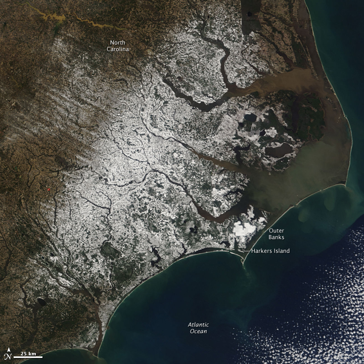 Nieve en la costa de Carolina del Norte