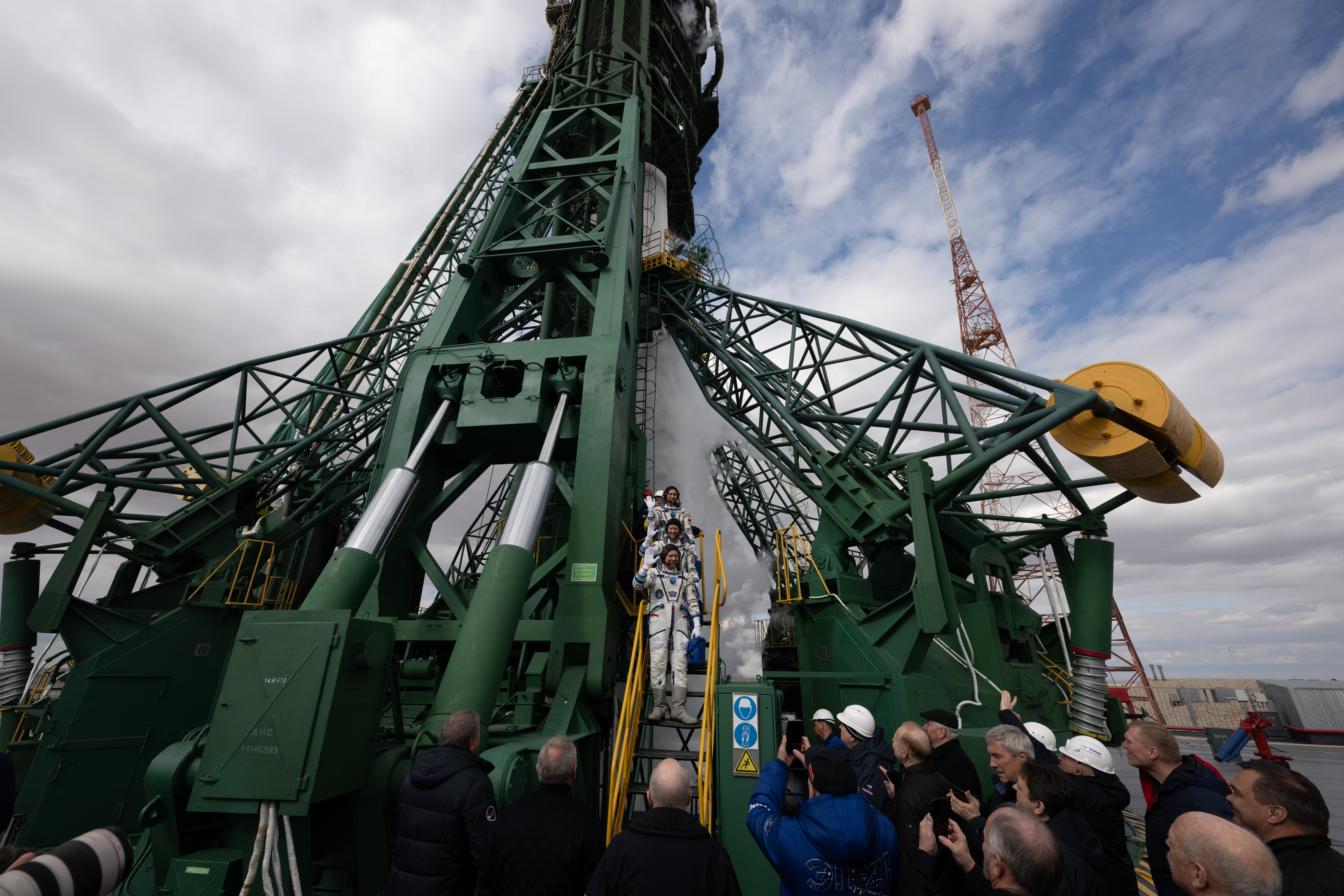 Soyuz-2.1a on the pad ahead of an Expedition 71 launch