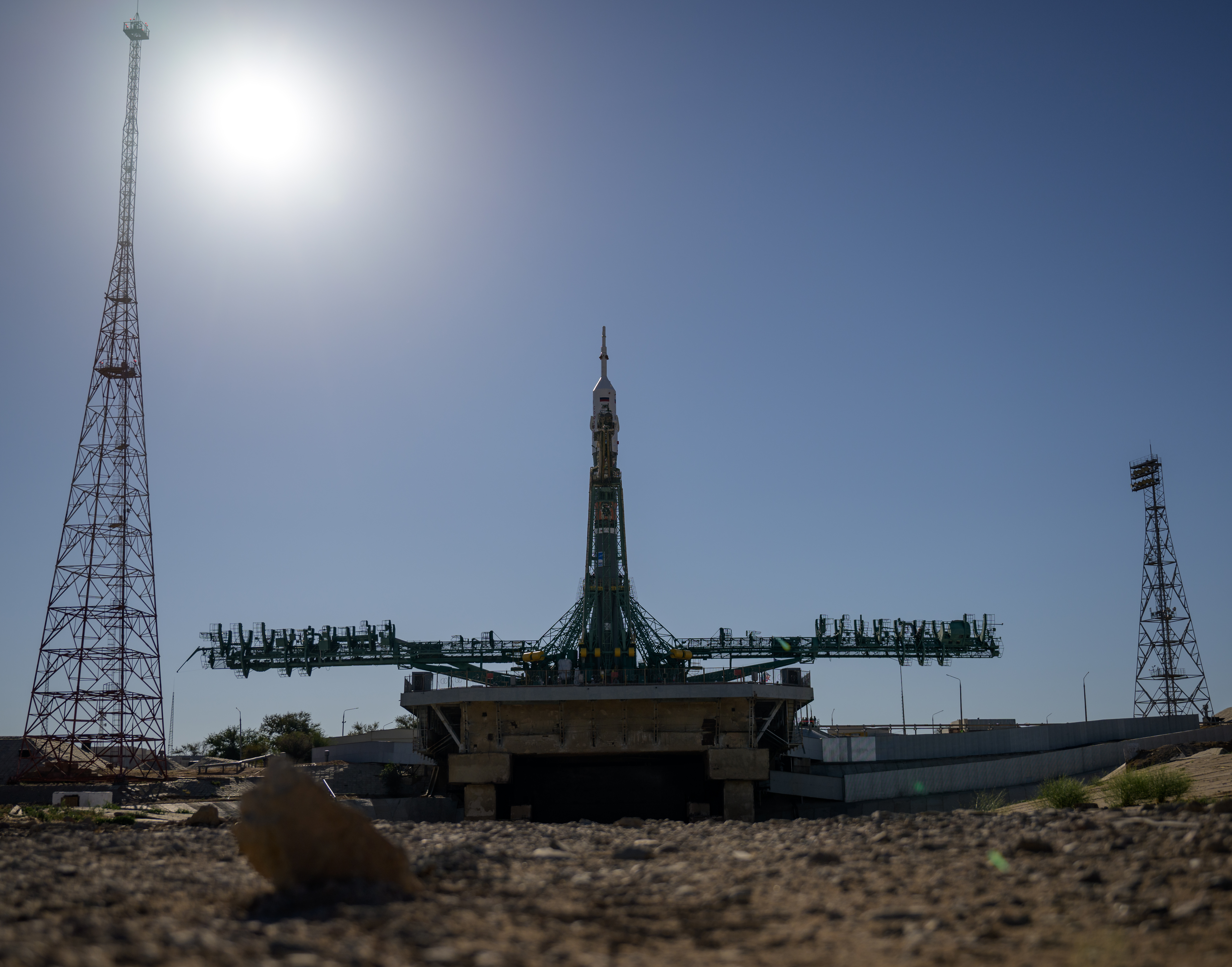The Soyuz-2.1a standing on the launch pad at Baikonur