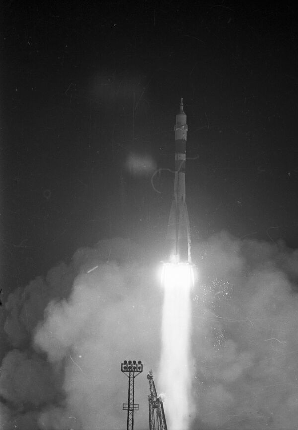 The Soyuz 40 launch vehicle on the pad, May 1981