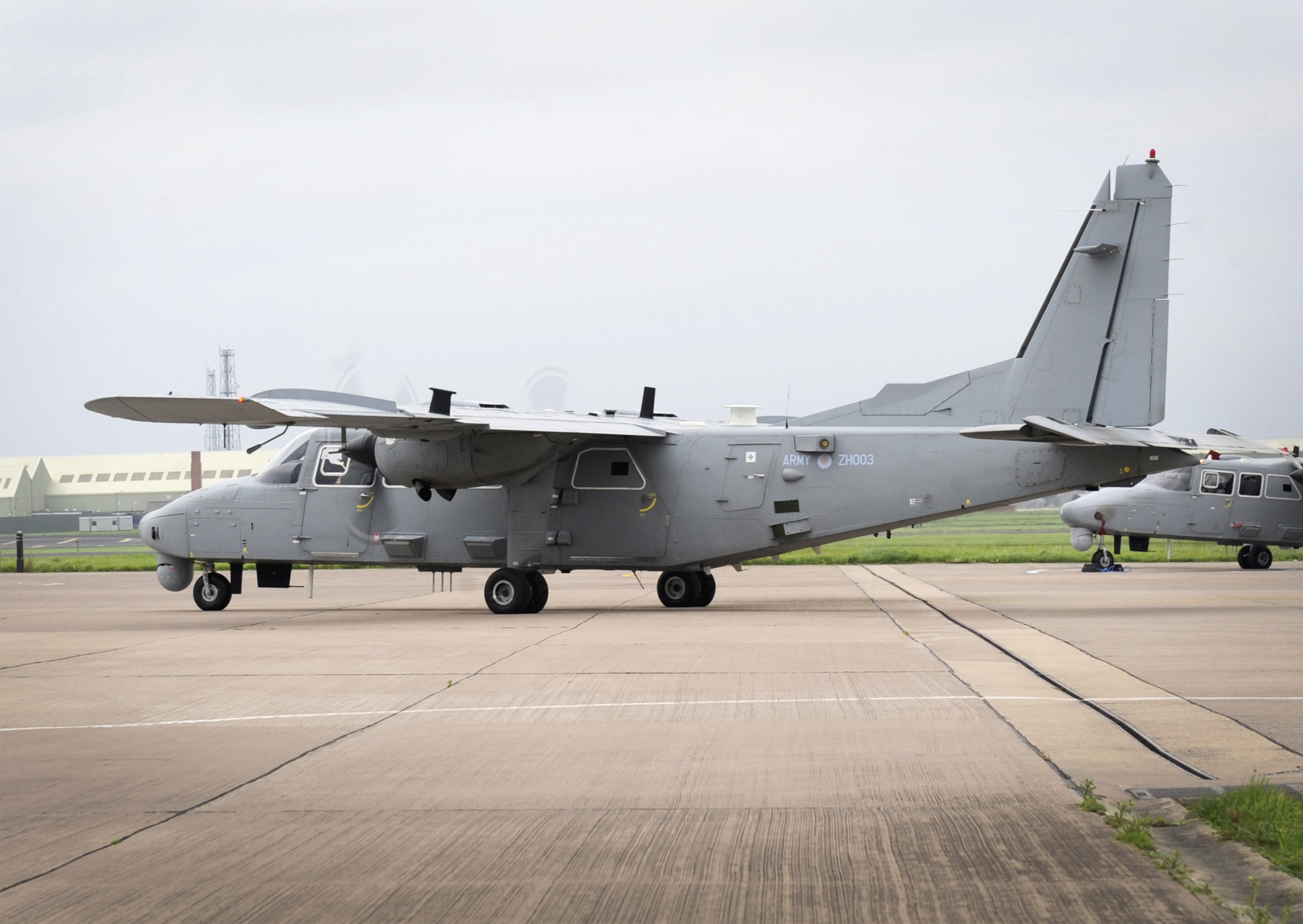 Two Britten Norman Defender 4000 aircraft of 5 Regiment Army Air Corps taxiing at Aldergrove