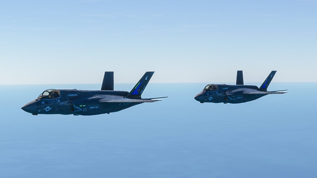 Dos F-35B volando en formación sobre el Atlántico Norte