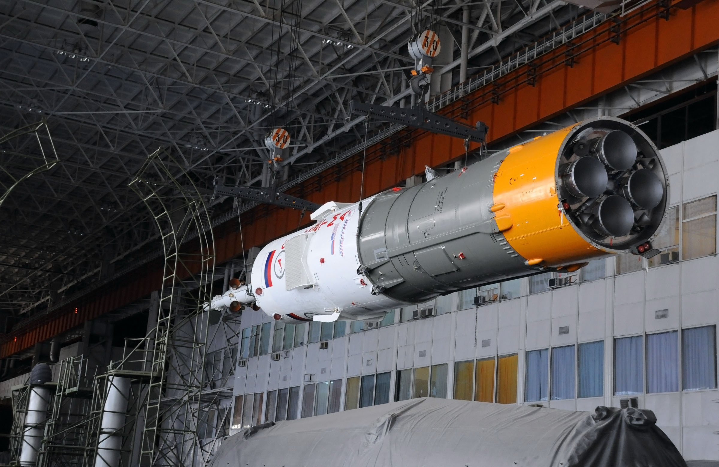 Upper stage of a Soyuz launch vehicle during integration